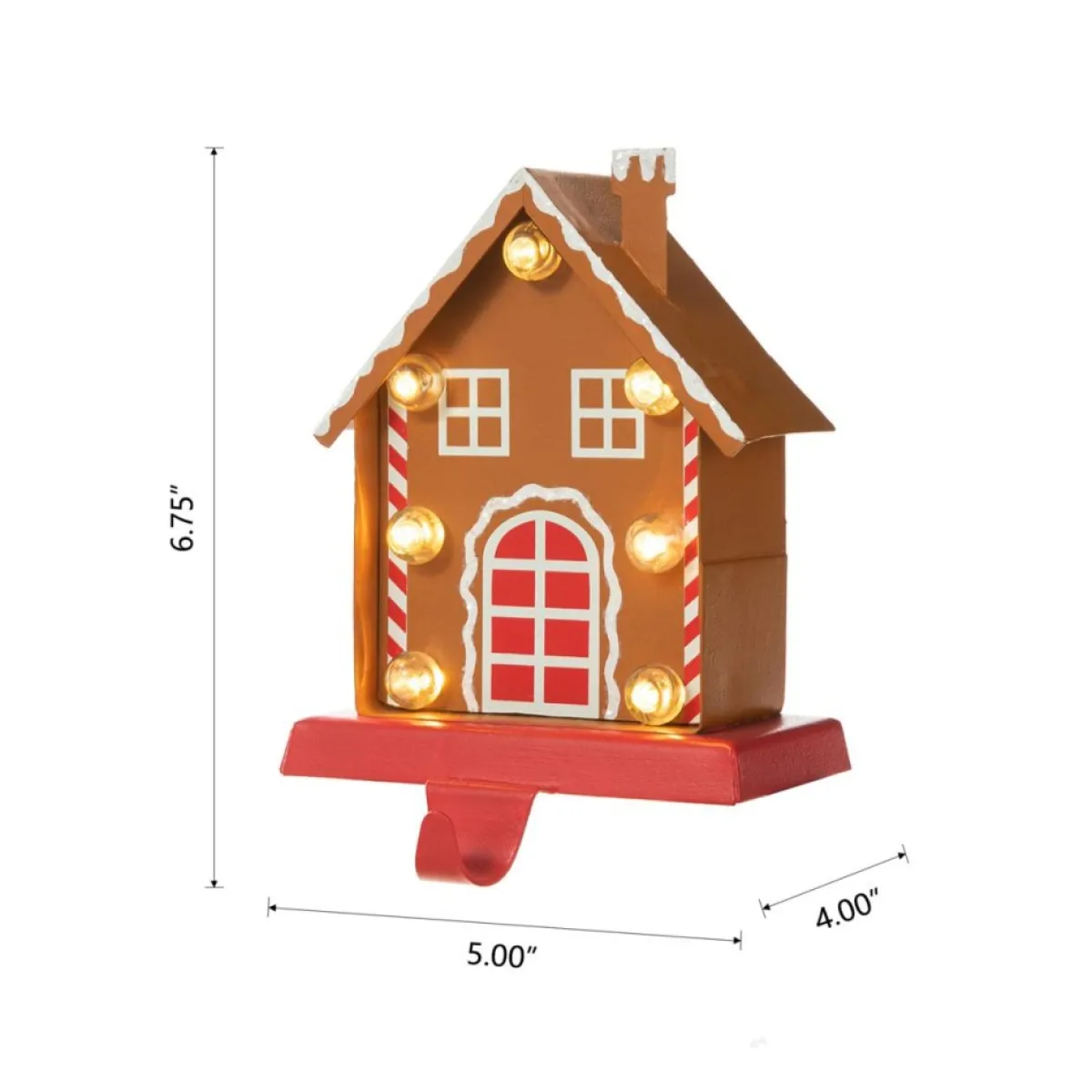 Glitzhome Indoor Decor | 6.75" H Marquee Led Metal Gingerbread House Stocking Holder