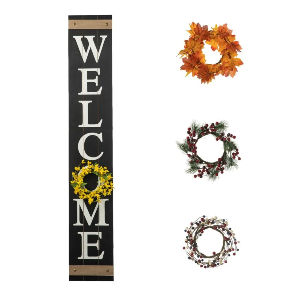 glitzhome__wooden_welcome_porch_sign_w_interchangeable_wreaths_10.webp Glitzhome Outdoor Decor | 60" Wooden Welcome Porch Sign W/4 Interchangeable Wreaths