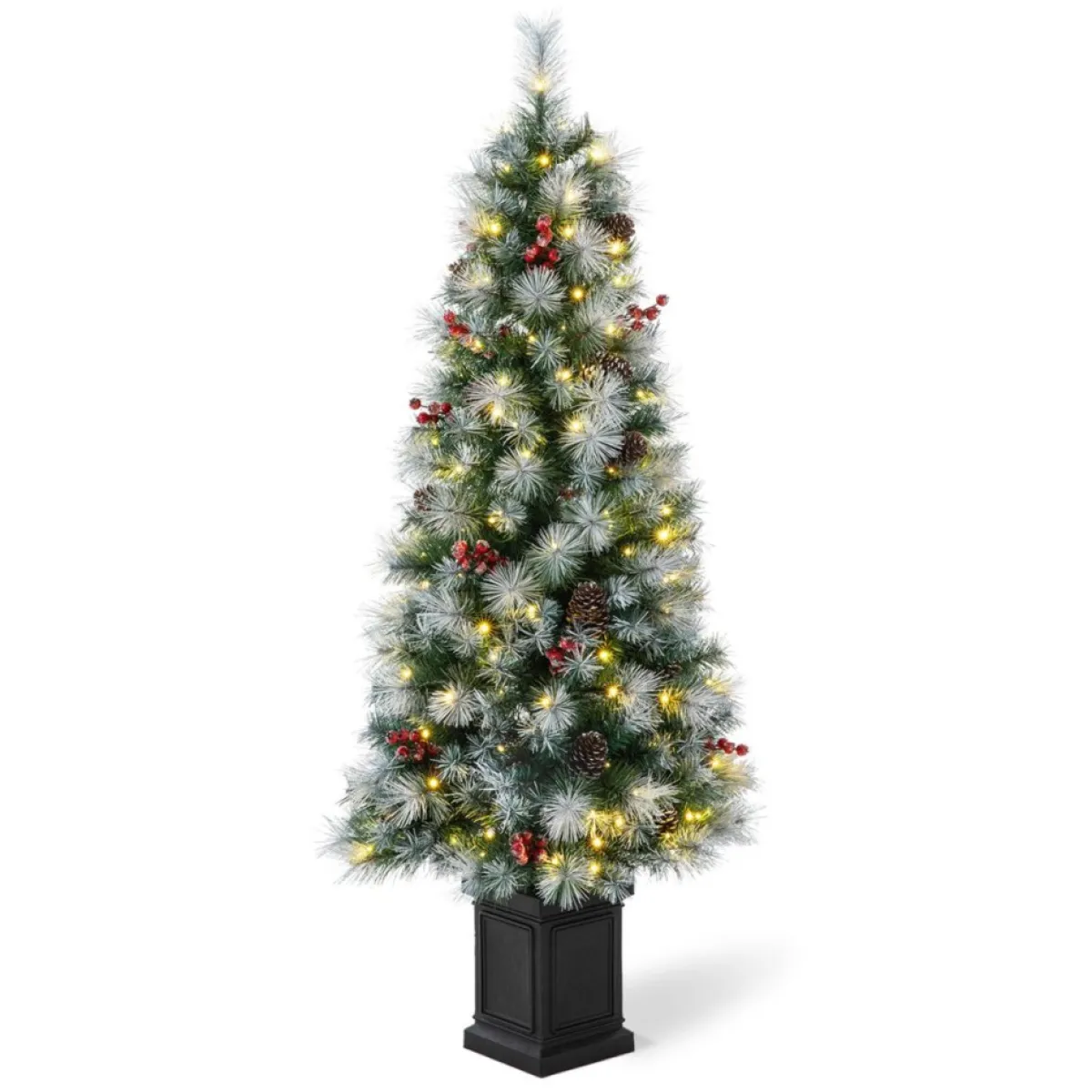 Glitzhome Christmas Trees | 5Ft Pre-Lit Artificial Christmas Porch Tree With Pinecones