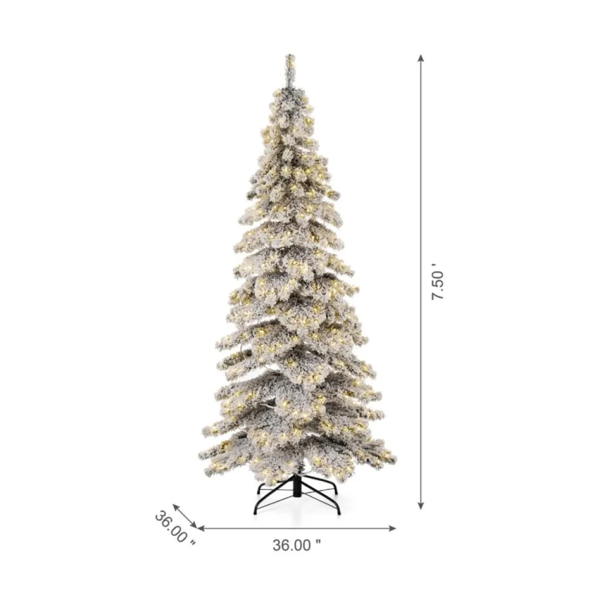 Glitzhome Christmas Trees | 7.5Ft Pre-Lit Flocked Layered Spruce Artificial Christmas Tree