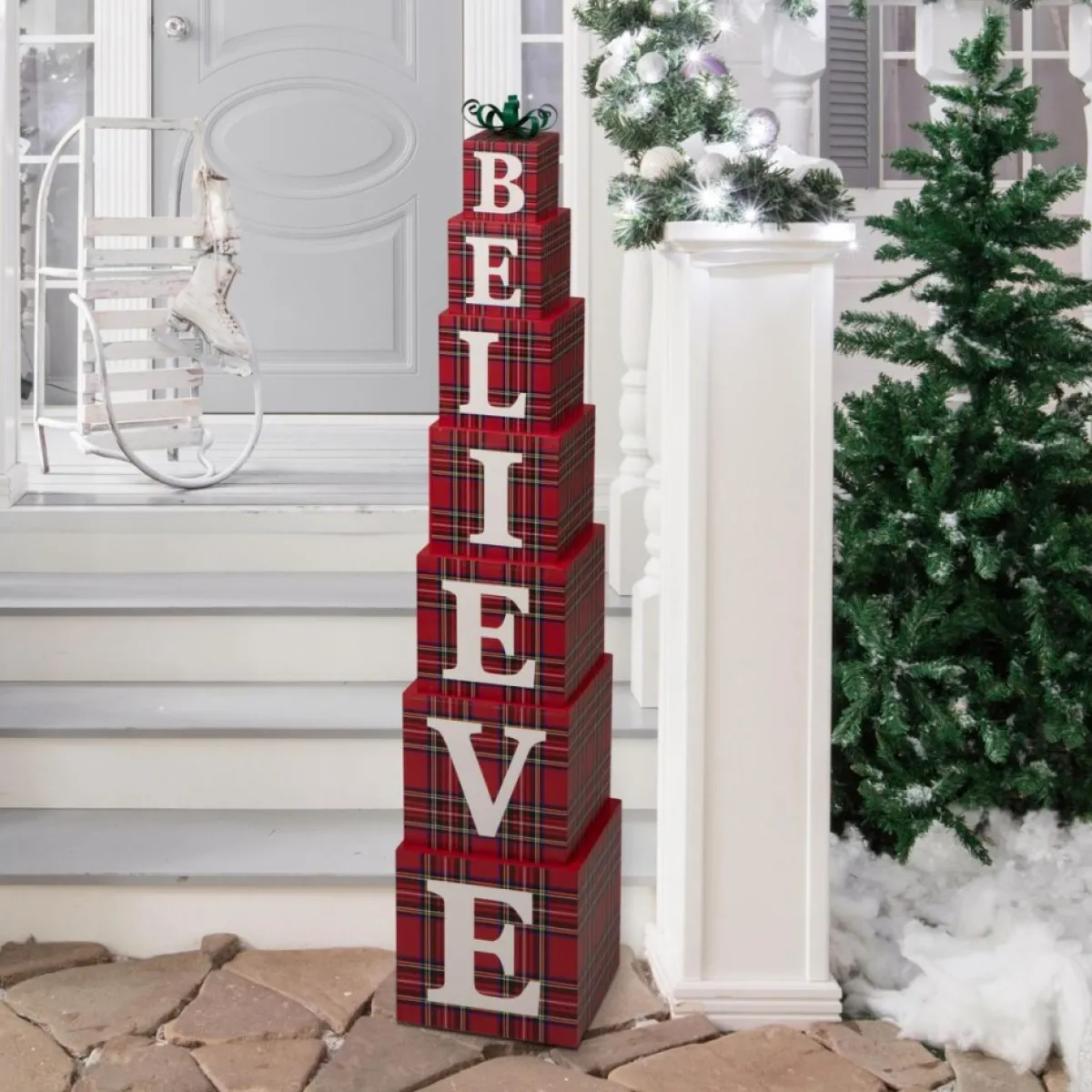 glitzhome_h_wooden_believe_double_sided_porch_decor_2.webp Glitzhome Outdoor Decor | 42"H Wooden Believe Double Sided Porch Decor