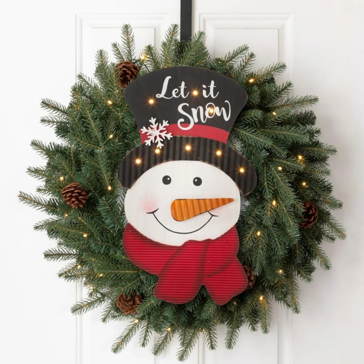 Glitzhome Indoor Decor | 19In H Lighted 3D Wooden Metal Snowman Wall Decor