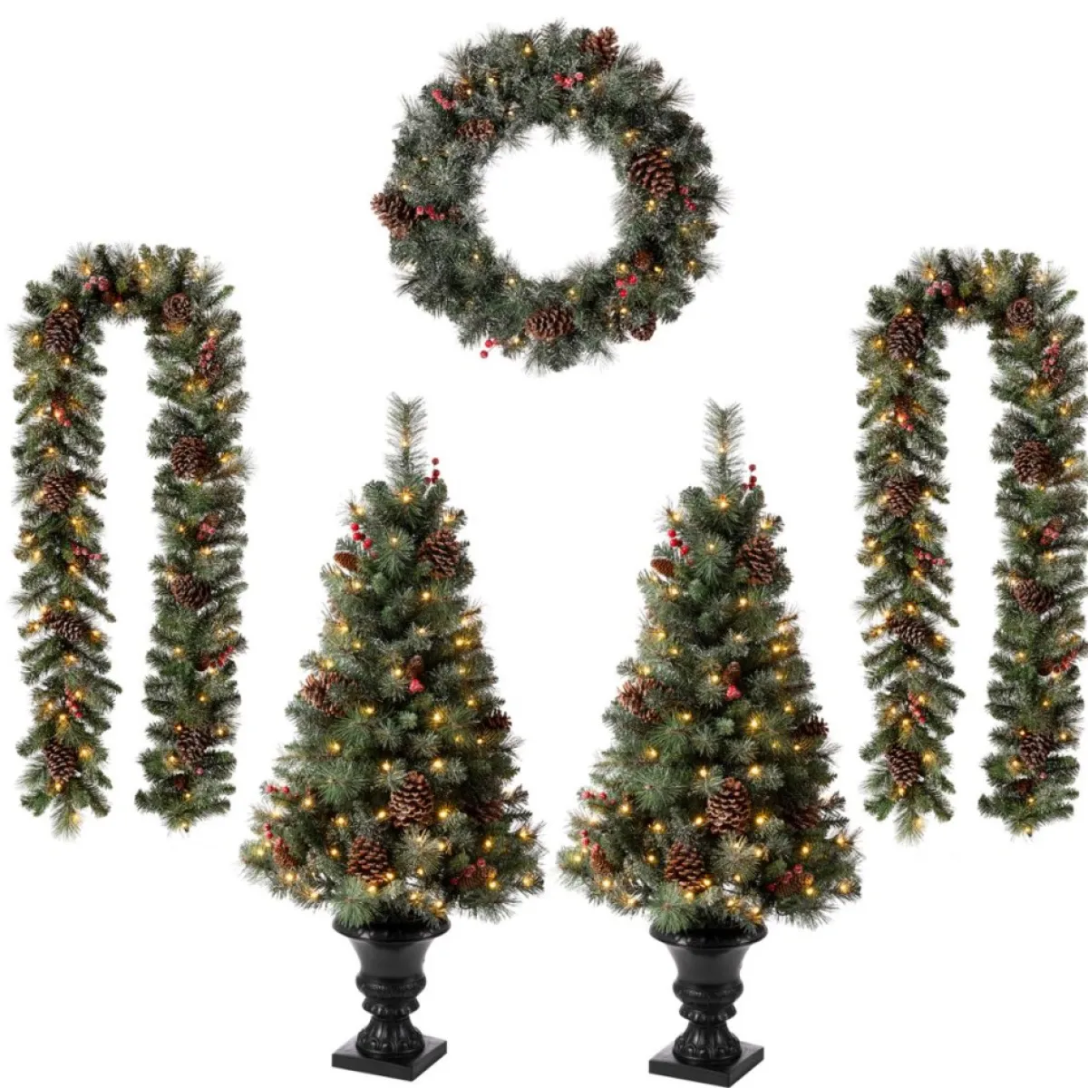 Glitzhome Wreaths, Garlands & More | Led Glittered Christmas Wreath, 2Pk Garland, 2Pk Tree