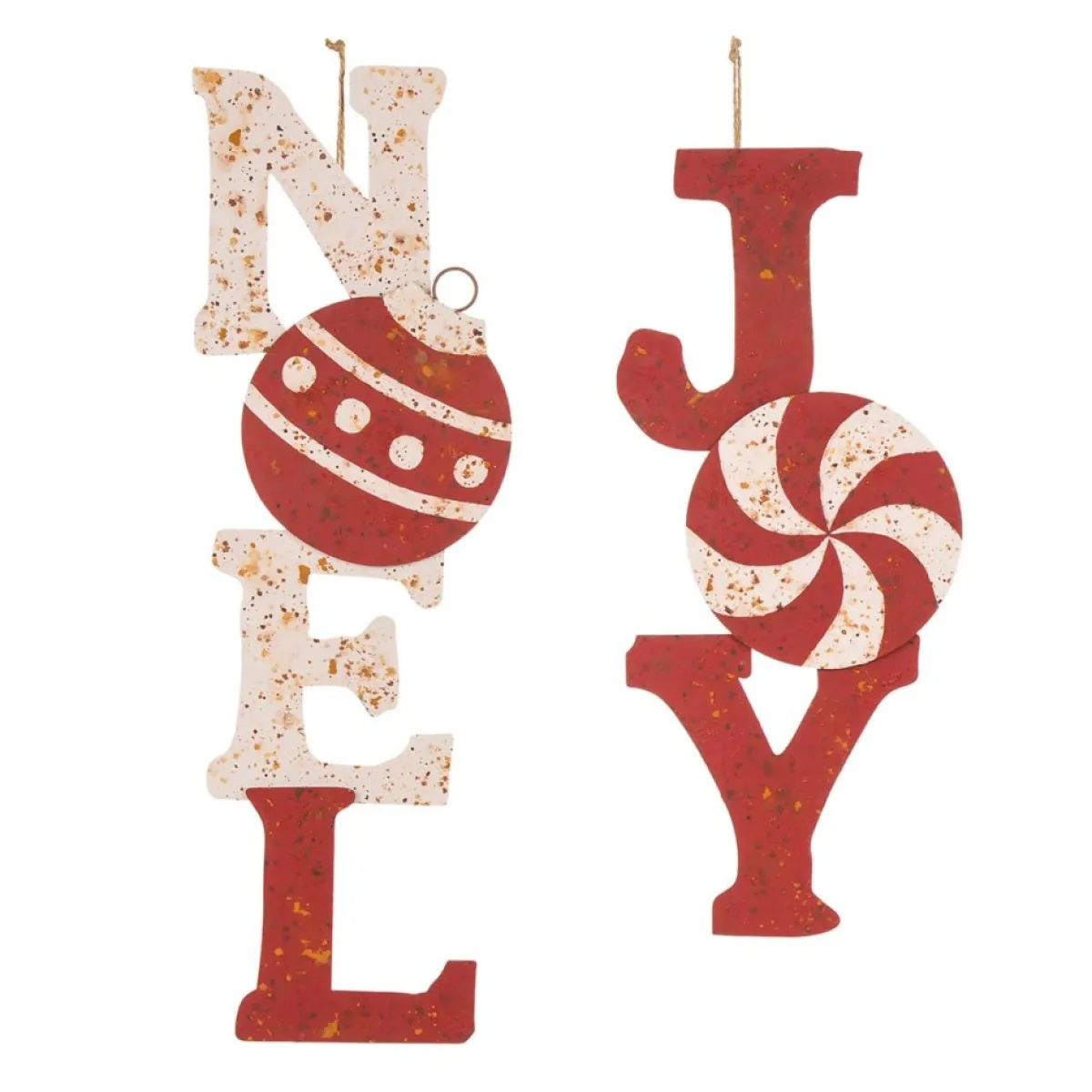 Glitzhome Outdoor Decor | Set Of 2 Rusty Metal Joy And Noel Yard Stake Or Wall Decor