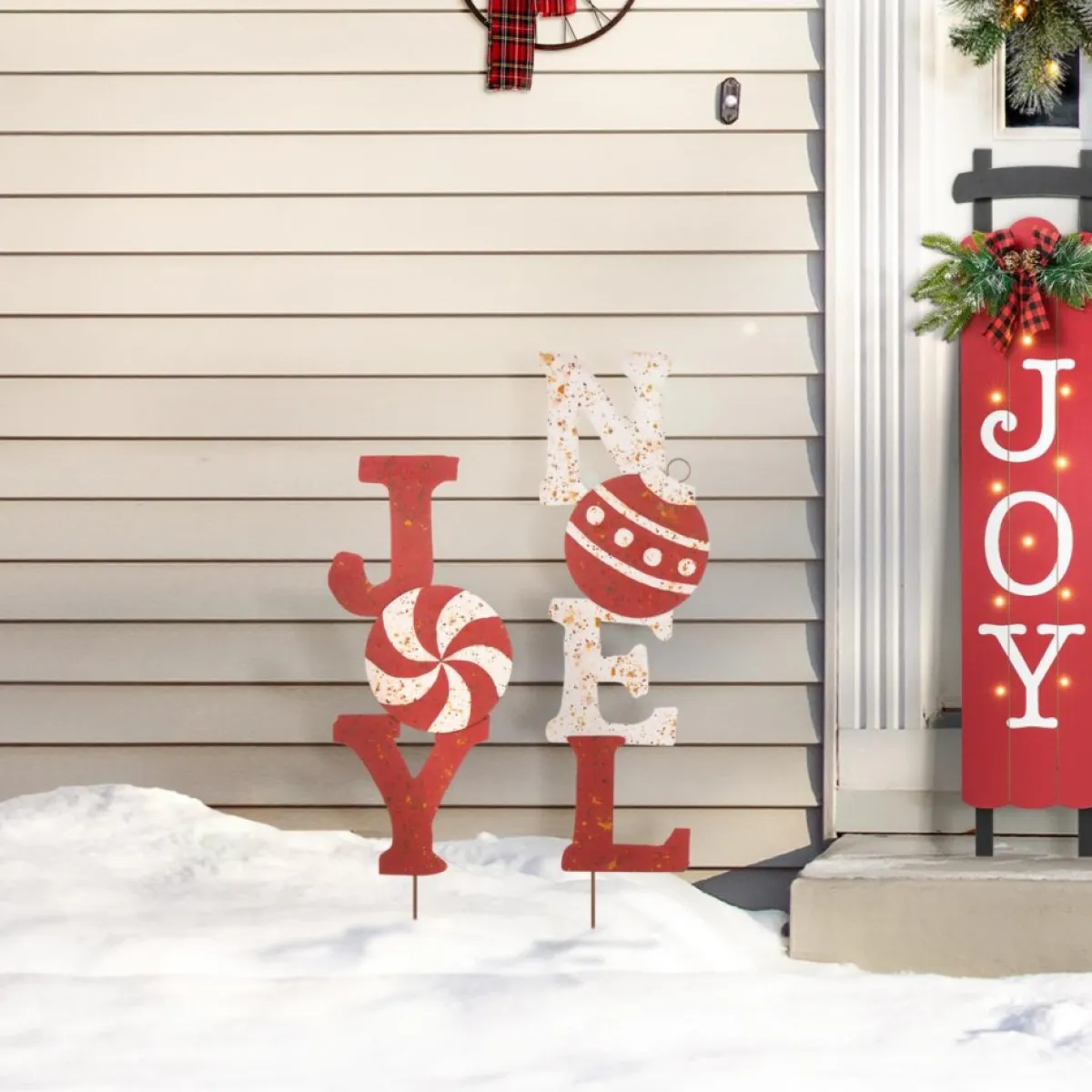 glitzhome_set_of__rusty_metal_joy_and_noel_yard_stake_or_wall_decor_4.webp Glitzhome Outdoor Decor | Set Of 2 Rusty Metal Joy And Noel Yard Stake Or Wall Decor