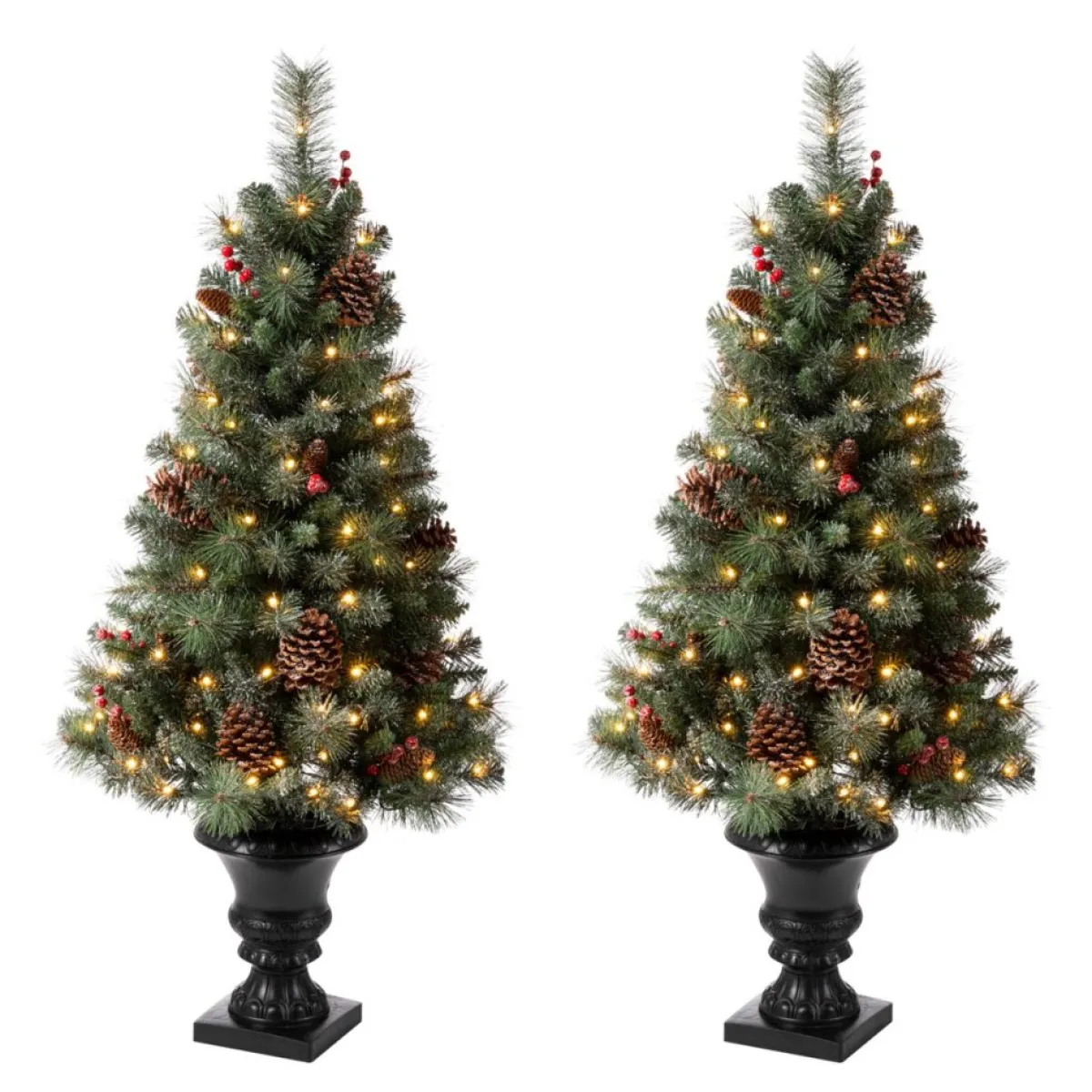 Glitzhome Christmas Trees | Set Of Two 4Ft Flocked Christmas Tree With 100 Warm White