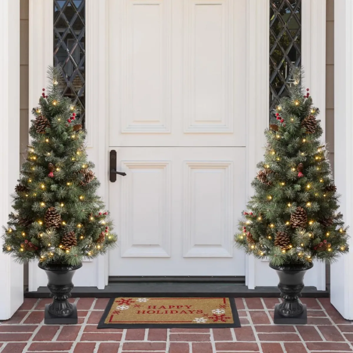 Glitzhome Christmas Trees | Set Of Two 4Ft Flocked Christmas Tree With 100 Warm White