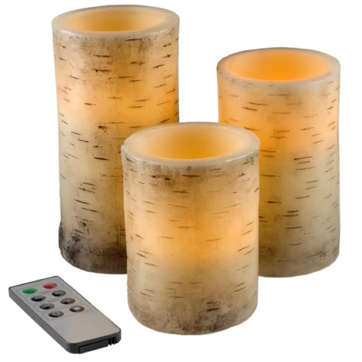 Lavish Home Candles | Flickering Flameless Led Candles With Birch Bark- Set Of 3