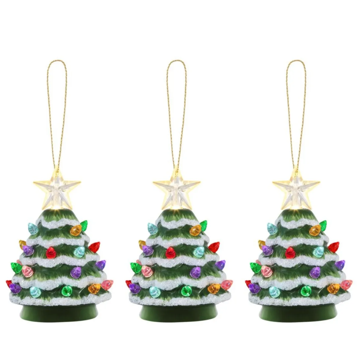 Mr. Christmas Indoor Decor | Set Of 3 Mini Snow-Tipped Nostalgic Trees With Timer