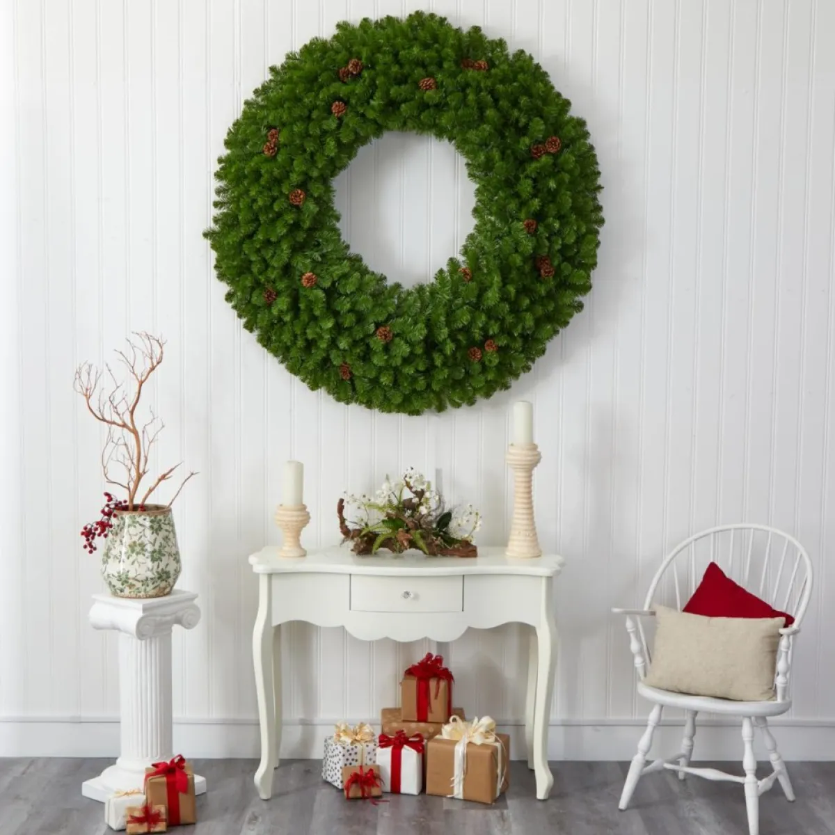 Nearly Natural Wreaths, Garlands & More | 5 Ft. Giant Christmas Wreath With 280 Warm White Lights