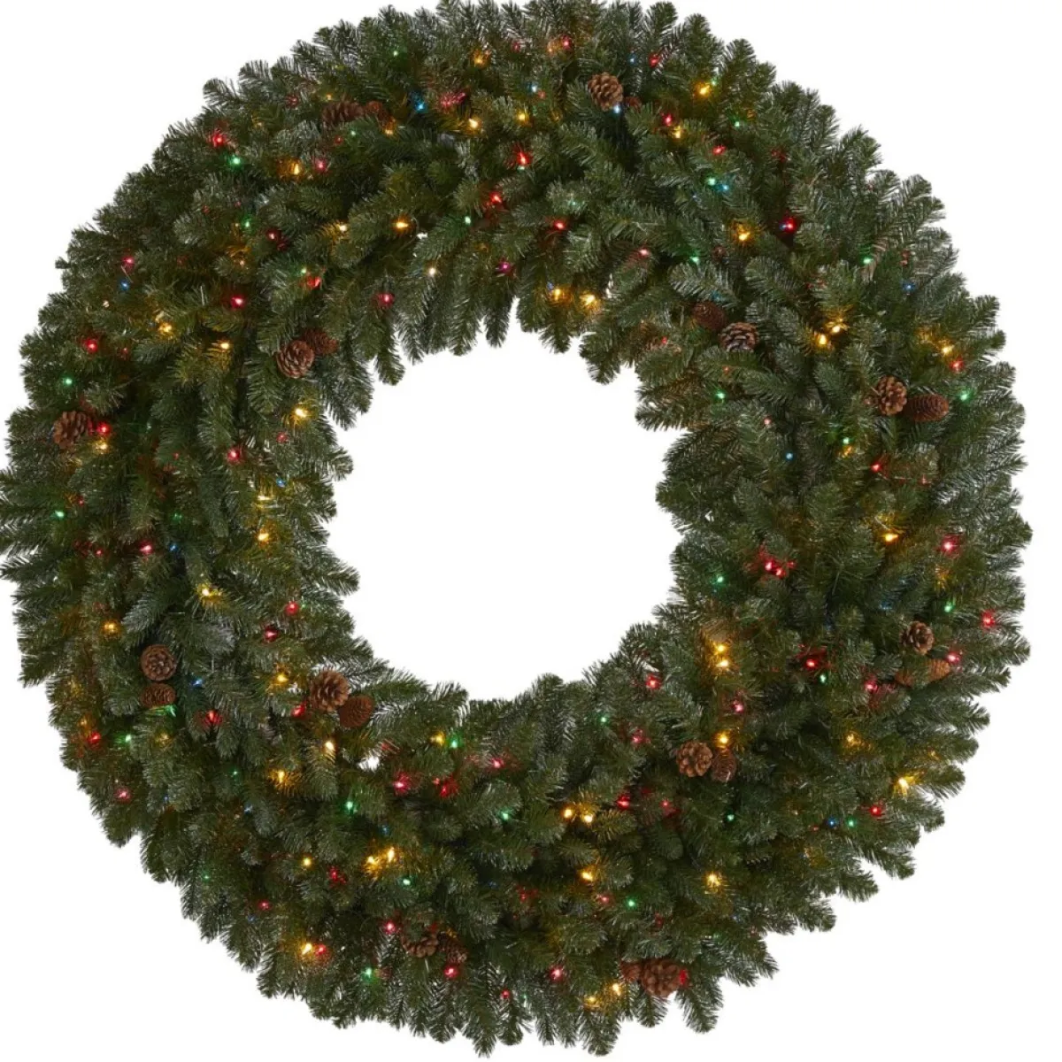 Nearly Natural Wreaths, Garlands & More | 5 Ft. Giant Flocked Wreath With 280 Multicolor Lights