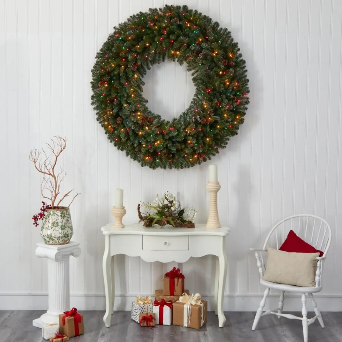 Nearly Natural Wreaths, Garlands & More | 5 Ft. Giant Flocked Wreath With 280 Multicolor Lights