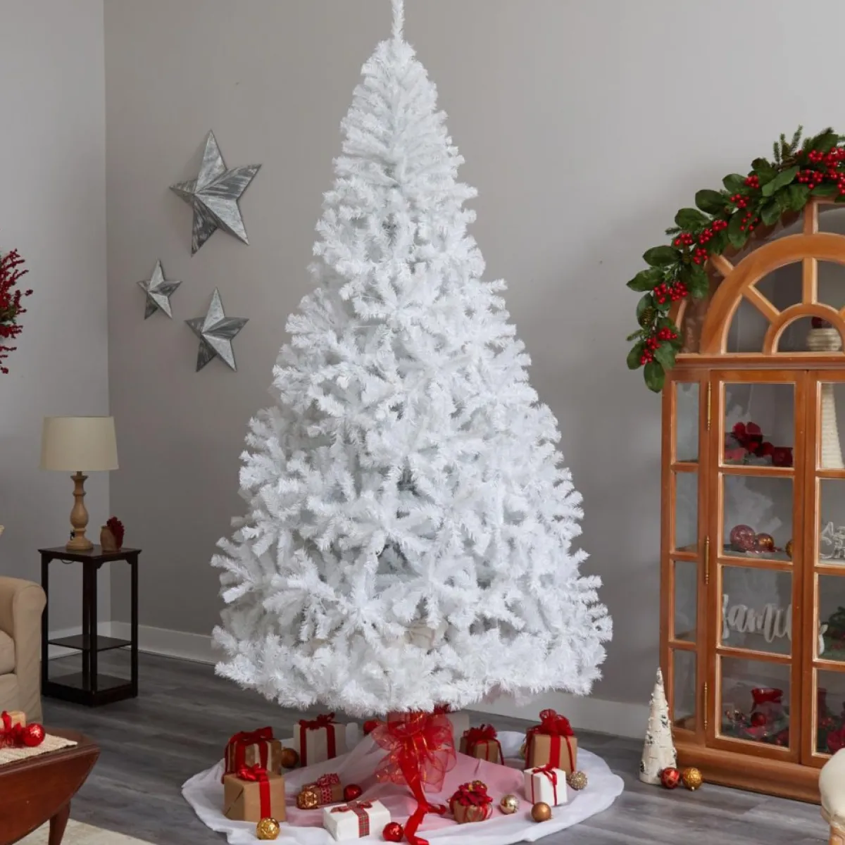 nearly_natural__ft_white_christmas_tree_with__led_lights_3.webp Nearly Natural Christmas Trees | 9 Ft. White Christmas Tree With 650 Led Lights