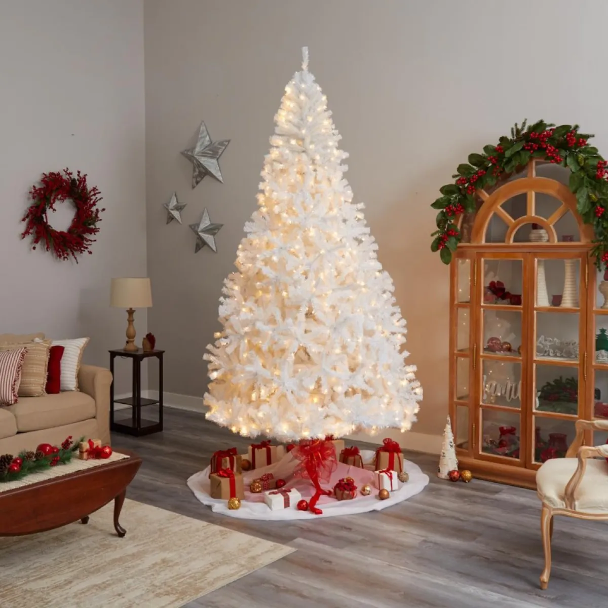 nearly_natural__ft_white_christmas_tree_with__led_lights_6.webp Nearly Natural Christmas Trees | 9 Ft. White Christmas Tree With 650 Led Lights