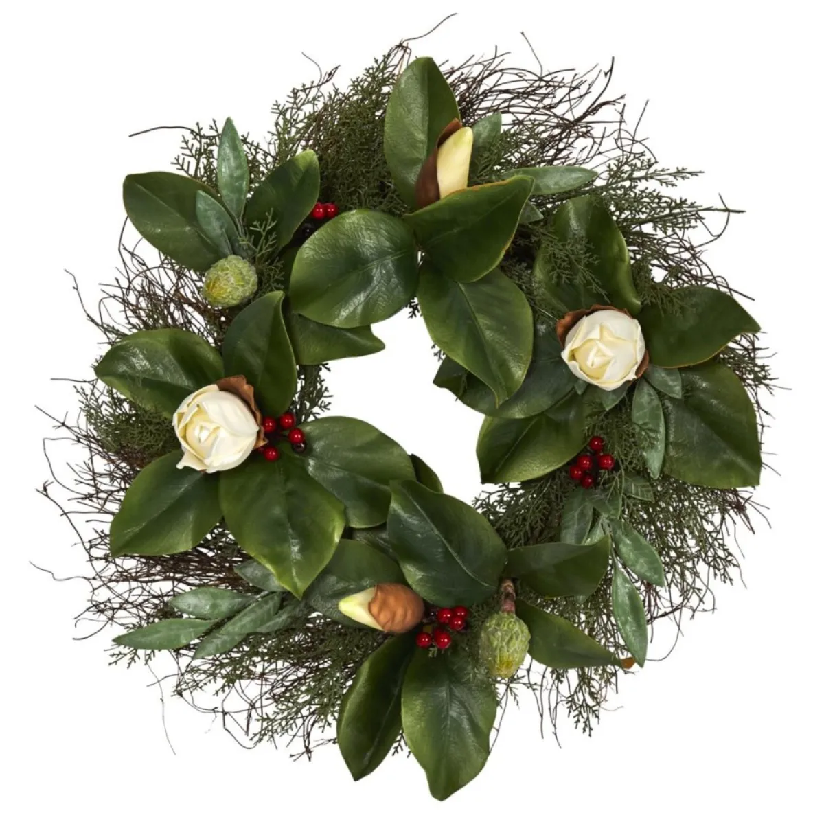 Nearly Natural Wreaths, Garlands & More | 20 In. Cedar, Ruscus And Magnolia Wreath