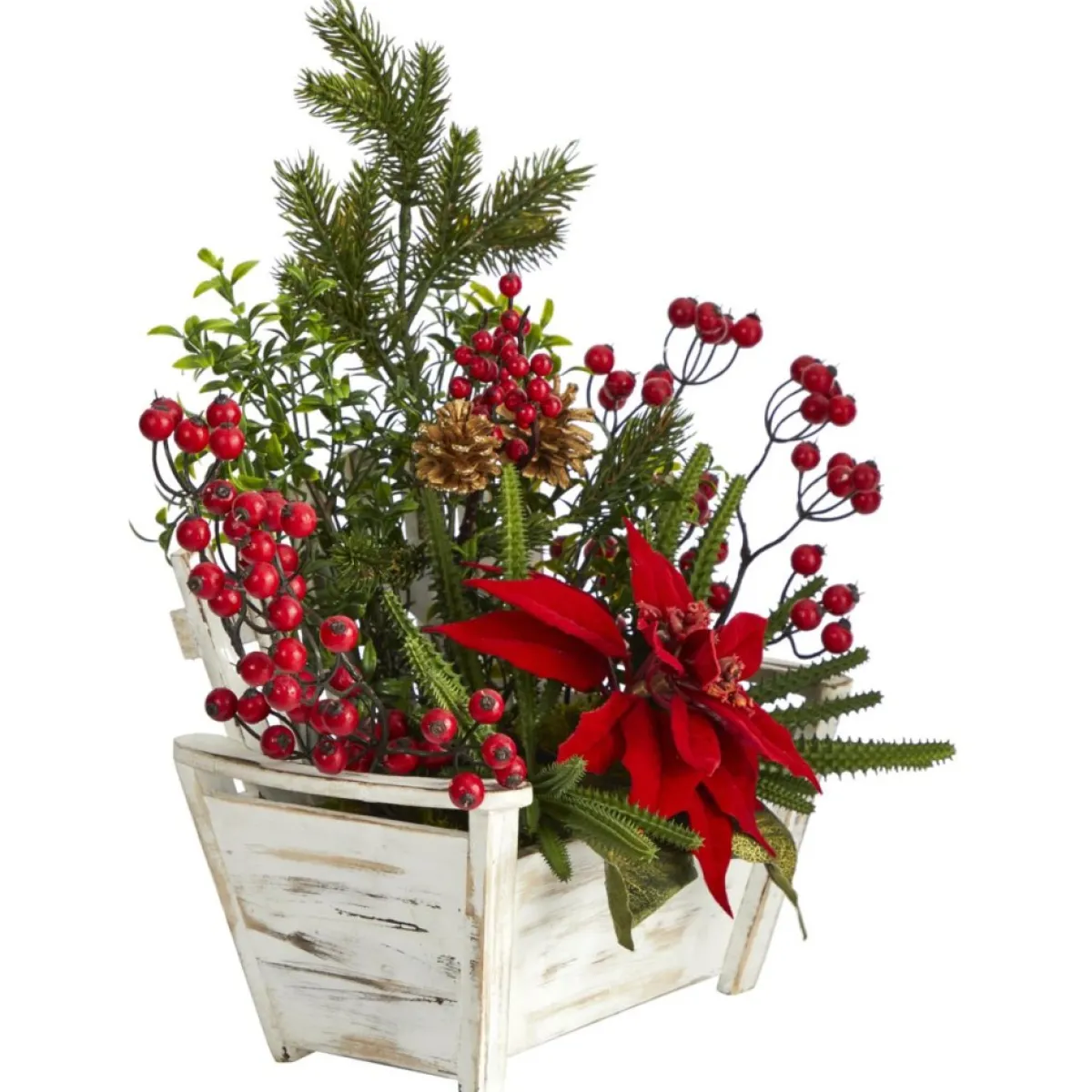 Nearly Natural Wreaths, Garlands & More | 18 In. Poinsettia, Succulent And Berries In Planter