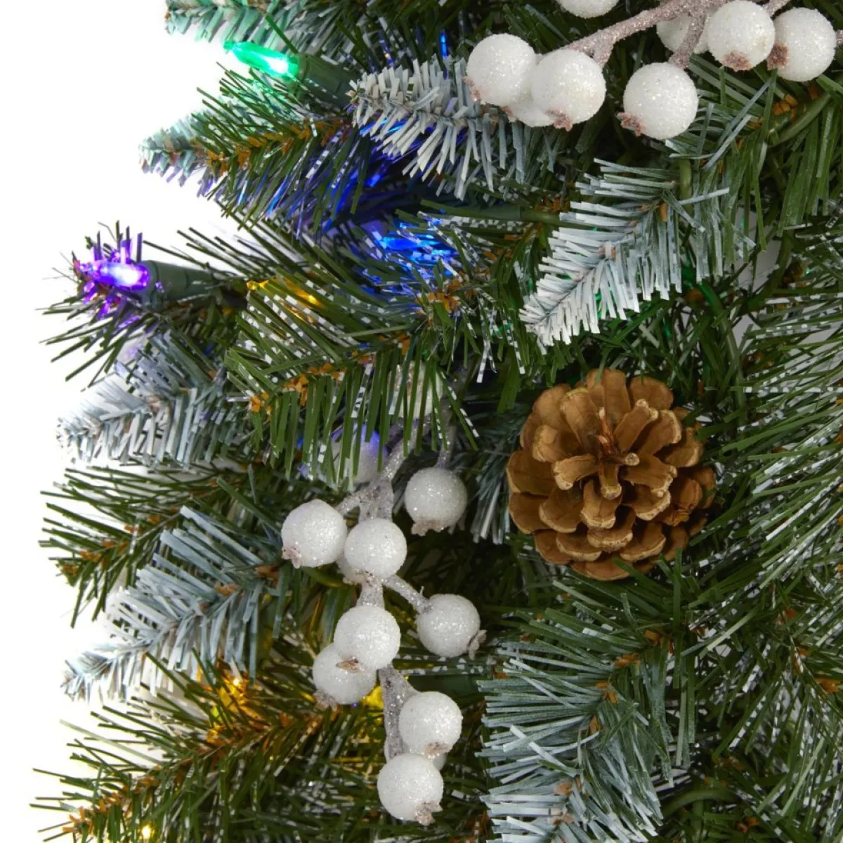 Nearly Natural Wreaths, Garlands & More | 24 In. Snow Tipped Christmas Wreath With 50 Lights