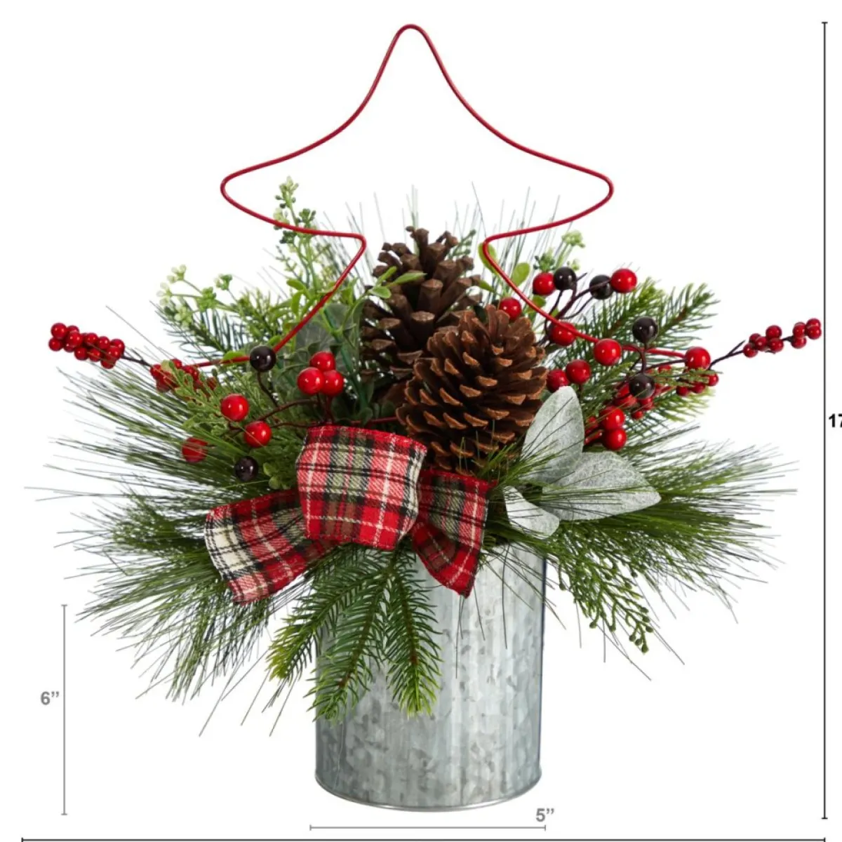Nearly Natural Wreaths, Garlands & More | 17" Pinecone And Berries Christmas With Decorative Metal Vase