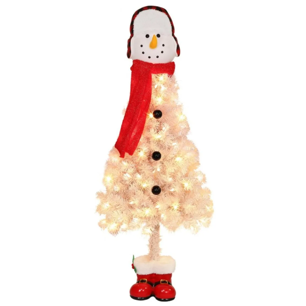 Puleo International Christmas Trees | Pre-Lit 4' Snowman Artificial Christmas Tree With 100 Lights, White