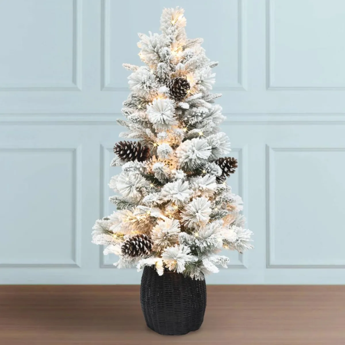 Puleo International Christmas Trees | Puelo International Pre-Lit Flocked Potted Tree, Ul Clear Lights