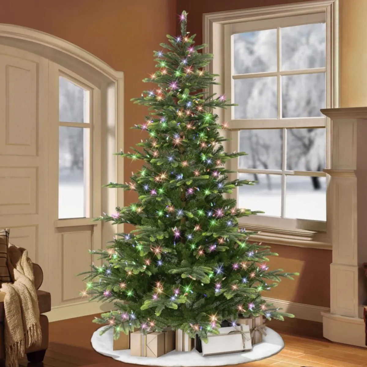 Puelo International Christmas Trees | Puleo International 7.5' Color Select Pre-Lit Aspen Green Fir Tree