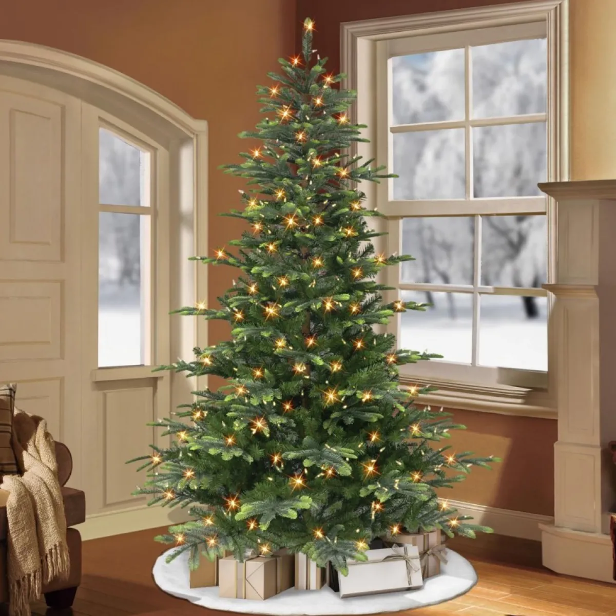 Puelo International Christmas Trees | Puleo International 7.5' Color Select Pre-Lit Aspen Green Fir Tree