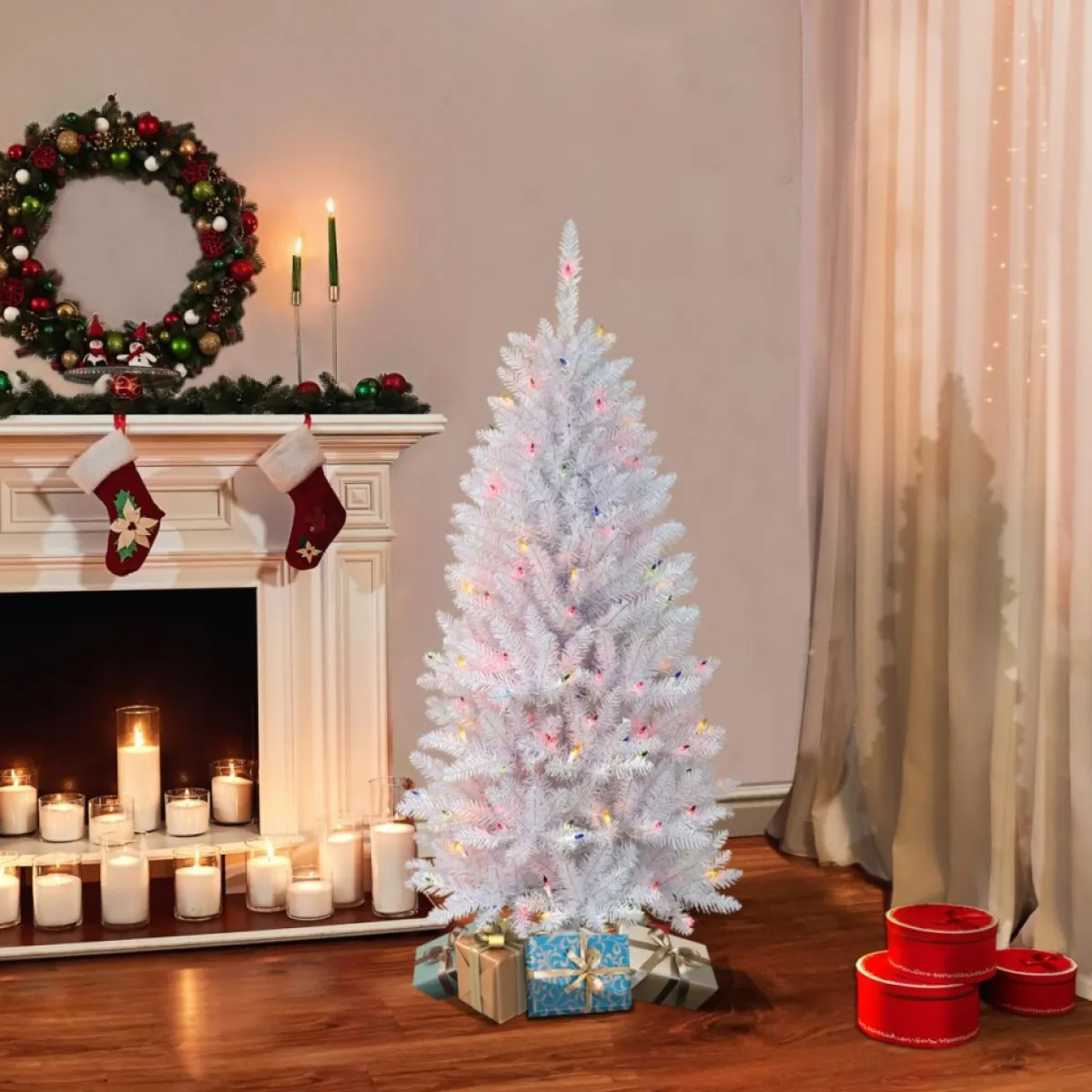 Puleo International Christmas Trees | 4.5' 150-Light Artificial Fir Christmas Tree White
