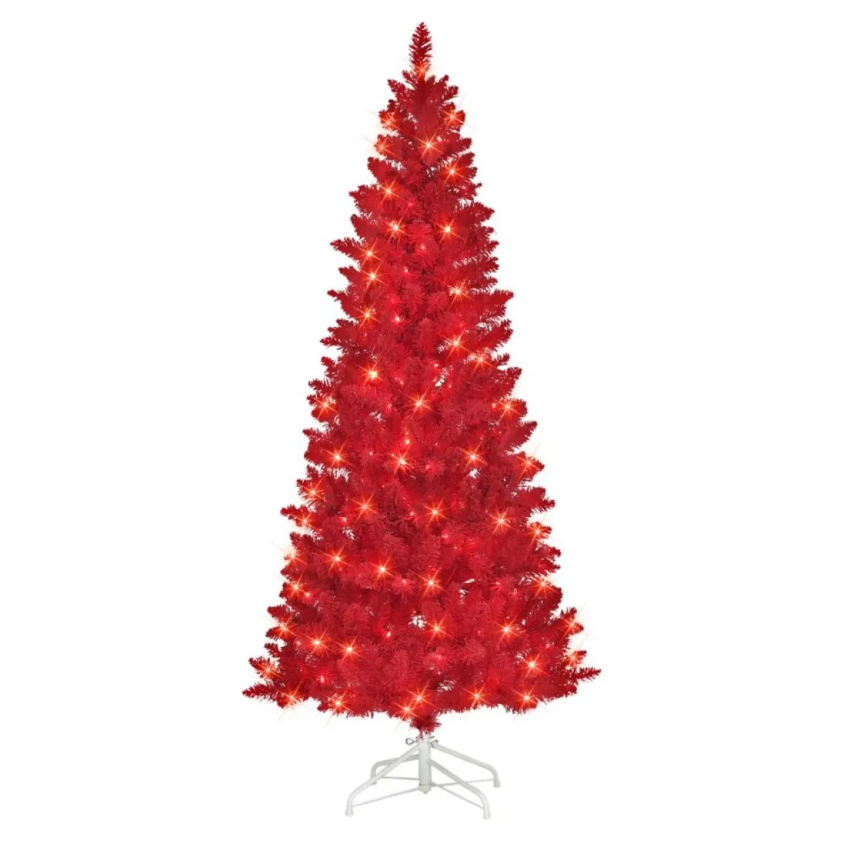 Puleo International Christmas Trees | 6.5' Pre-Lit Flocked Fashion Red Tree