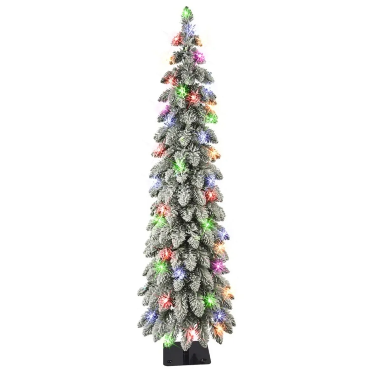 Puelo International Christmas Trees | Puleo International 4' Pre-Lit Multicolor Flocked Alpine Pencil Tree