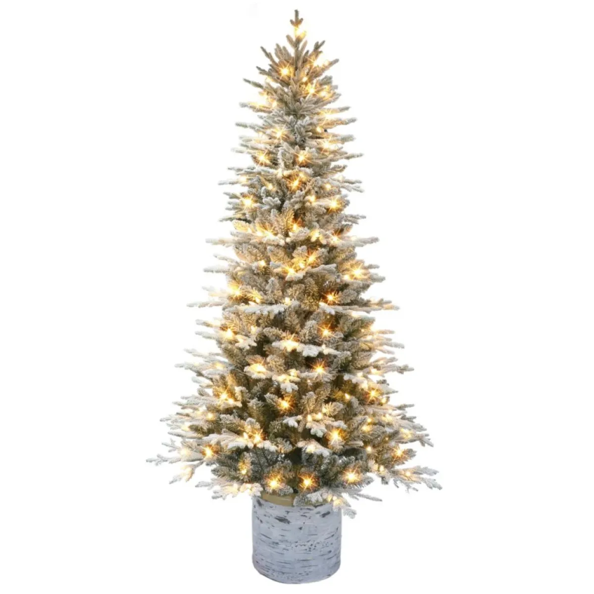 Puelo International Christmas Trees | Puleo International 6' Pre-Lit Potted Flocked Arctic Fir Tree