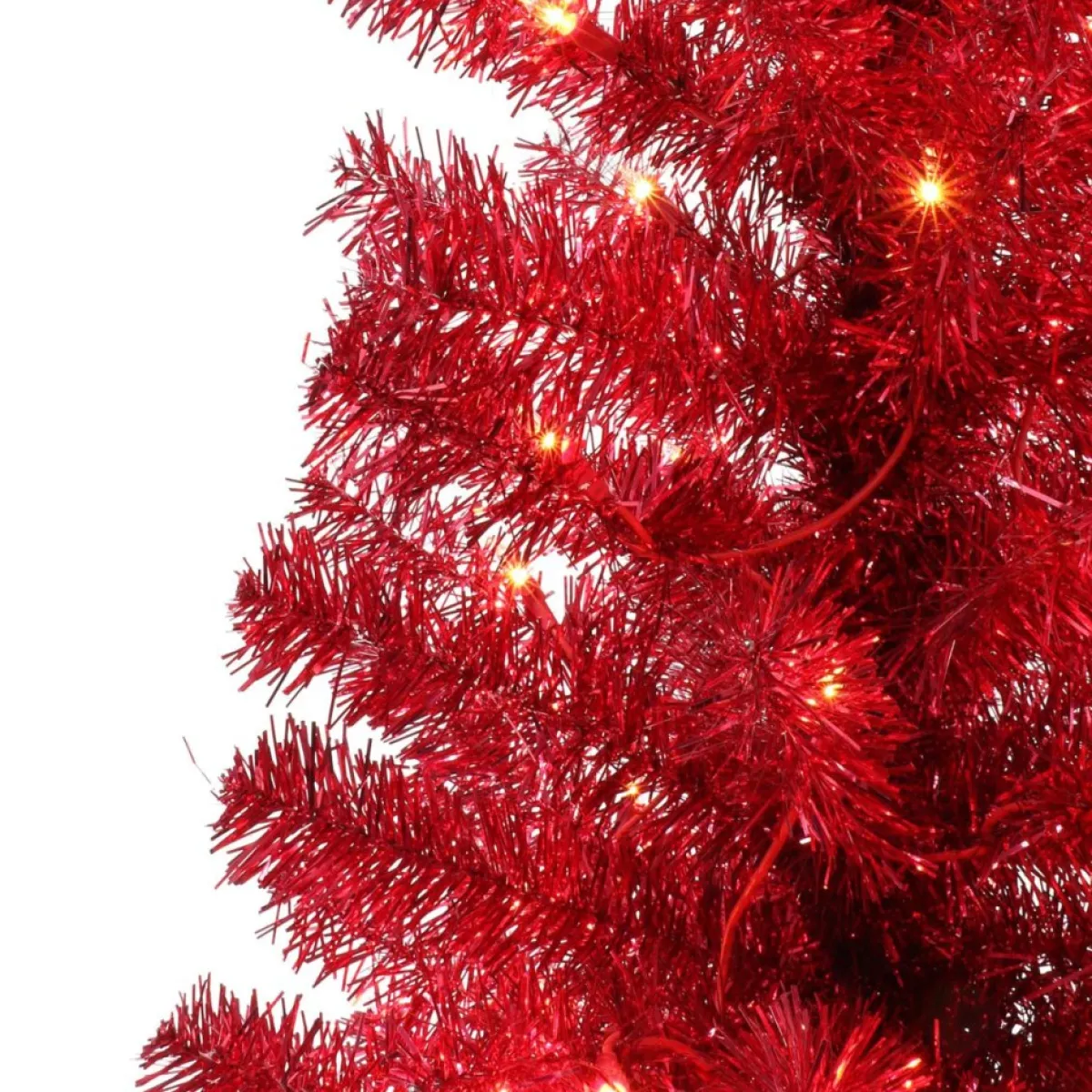 Puleo International Christmas Trees | 4.5' Pre-Lit Red Tinsel Tree