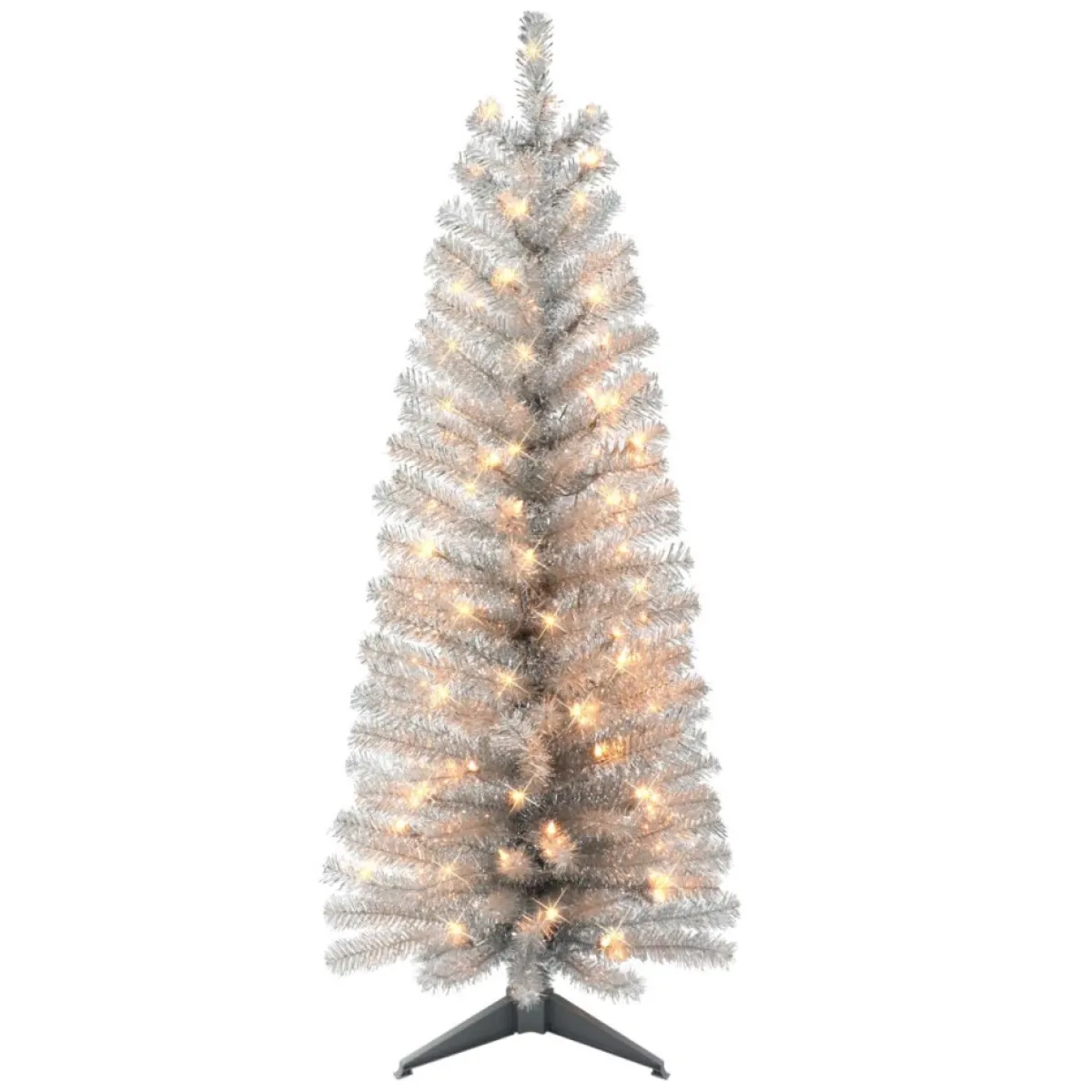 Puelo International Christmas Trees | Puleo International 4.5' Pre-Lit Silver Tinsel Tree