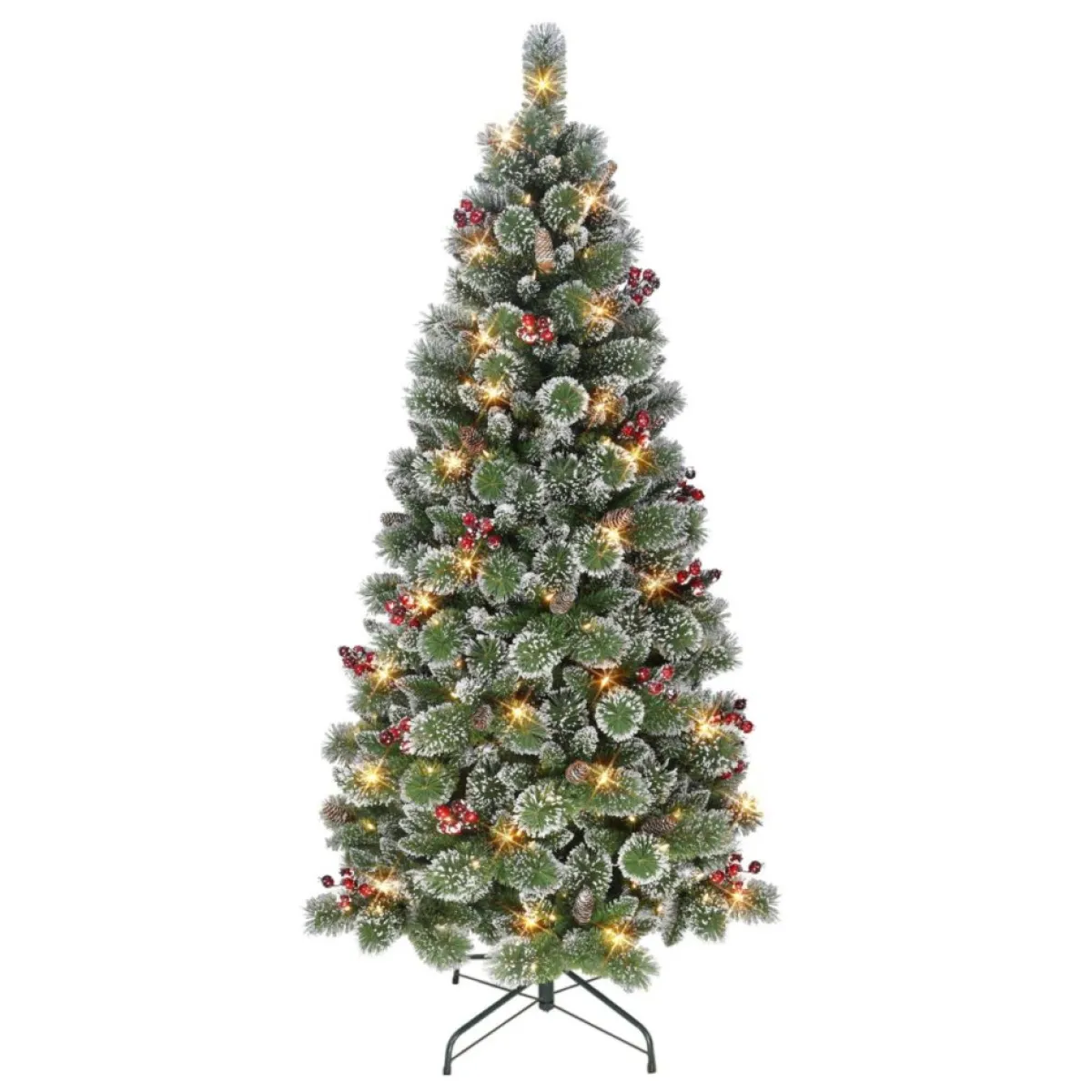 Puelo International Christmas Trees | Puleo International 6.5' Pre-Lit Snowy Pine Tree 200 Warm White Lights