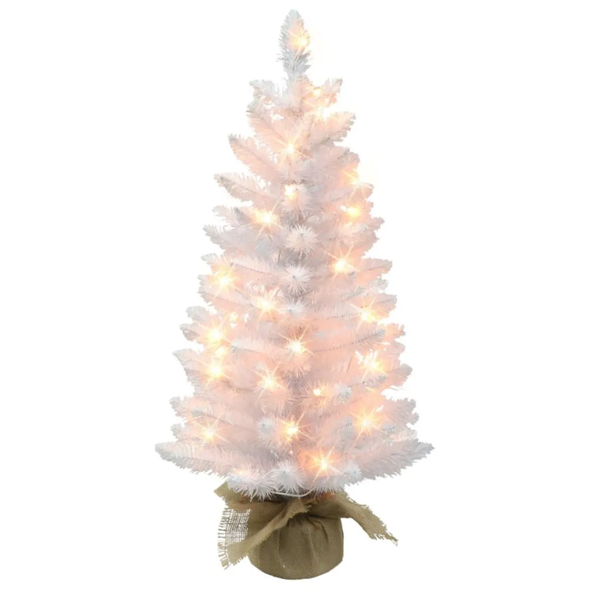Puelo International Christmas Trees | Puleo International 3' Pre-Lit White Tree W/ 50 Lights & Burlap Base