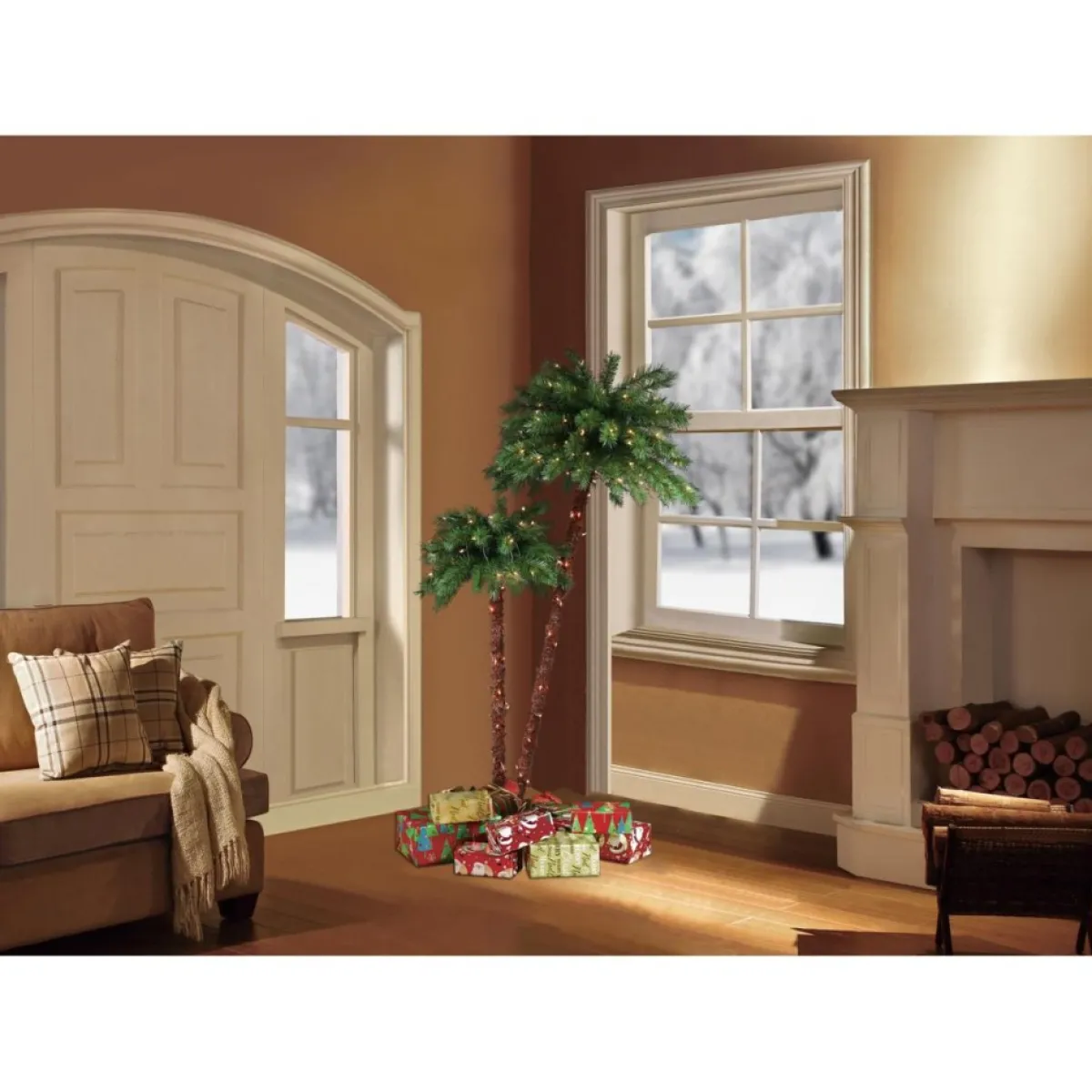 Puleo International Christmas Trees | Premium 3.5'/6' Artificial Palm Tree W/ 175 Lights