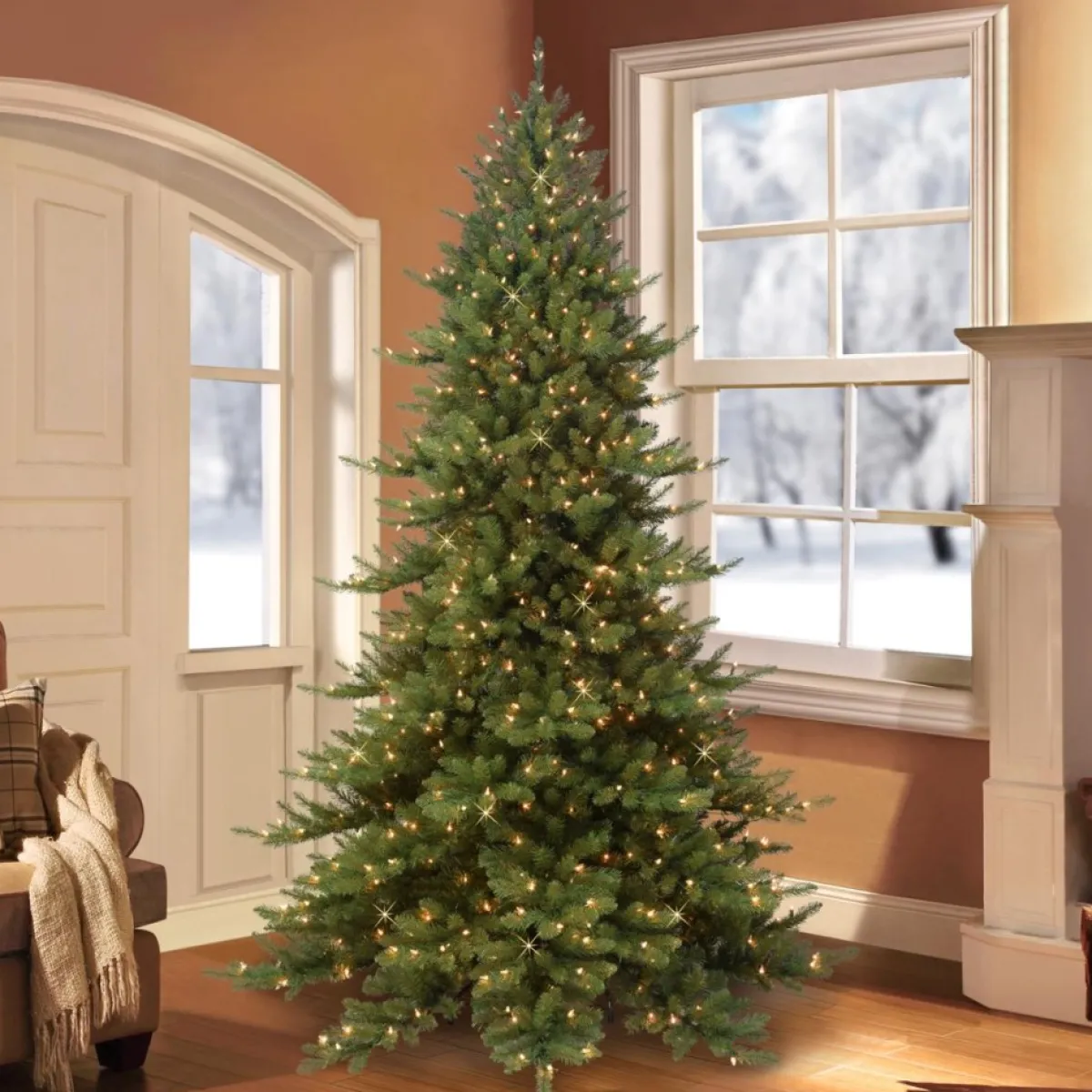 Puleo International Christmas Trees | Puleo Intl. 9' Prelit Royal Fraser Fir Green Tree With Memory Tips