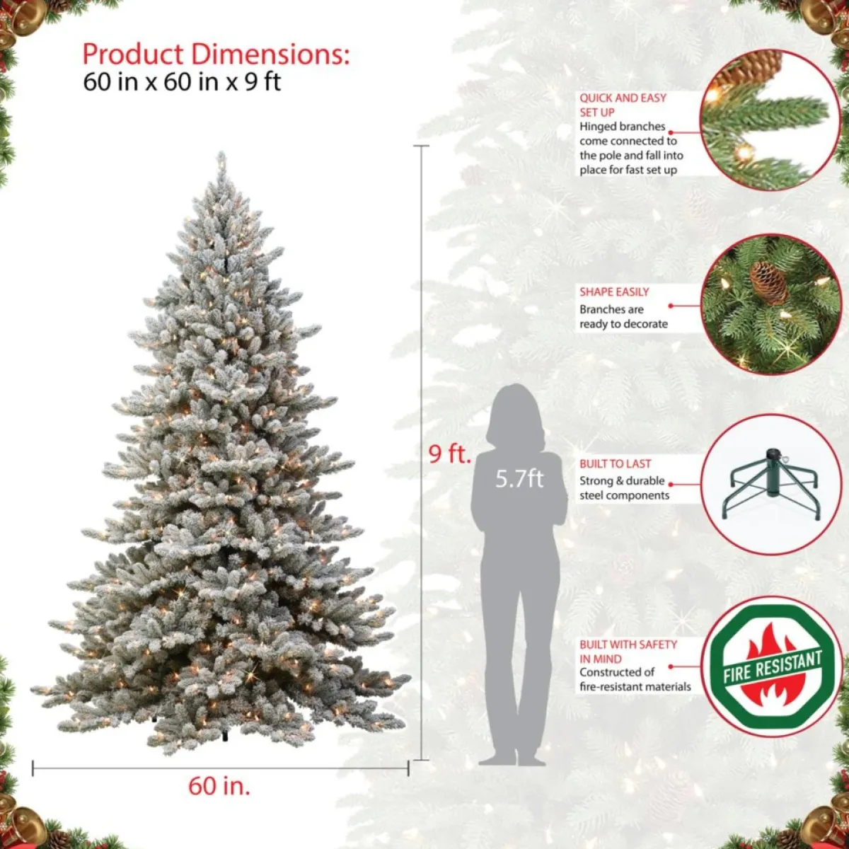 Puleo International Christmas Trees | Puleo Intl. 9' Royal Majestic Fraser Fir Flocked Tree With Memory Tips