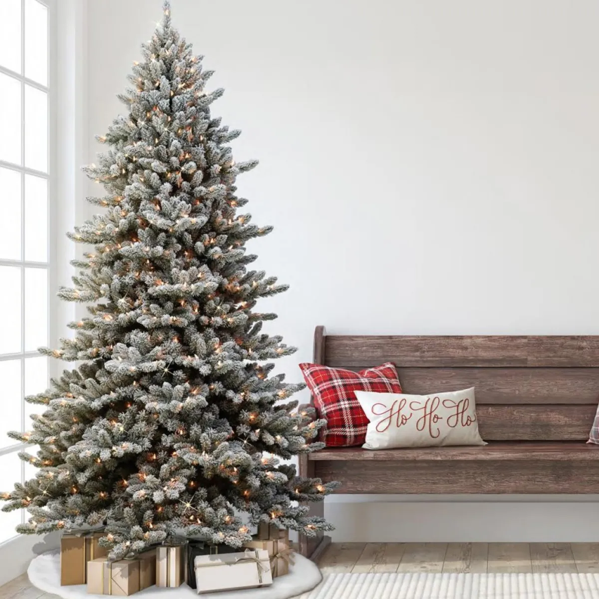 Puleo International Christmas Trees | Puleo Intl. 9' Royal Majestic Fraser Fir Flocked Tree With Memory Tips