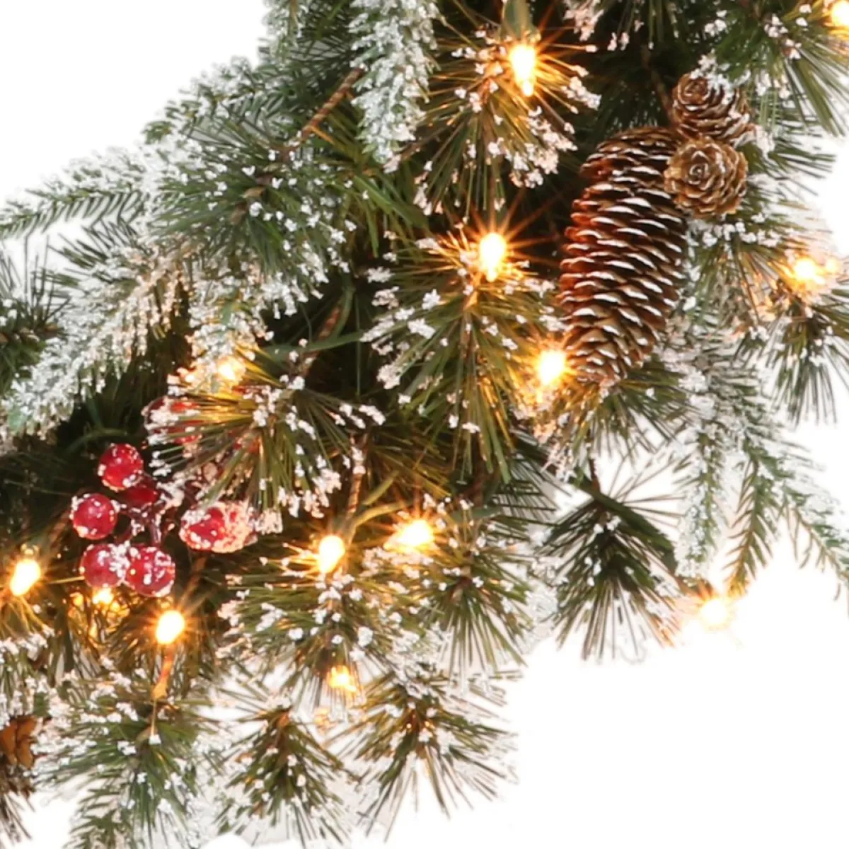 Puleo International Wreaths, Garlands & More | Puleo Intl. Pre-Lit 24" Decorated Christmas Wreath W/ 50 Lights, Green