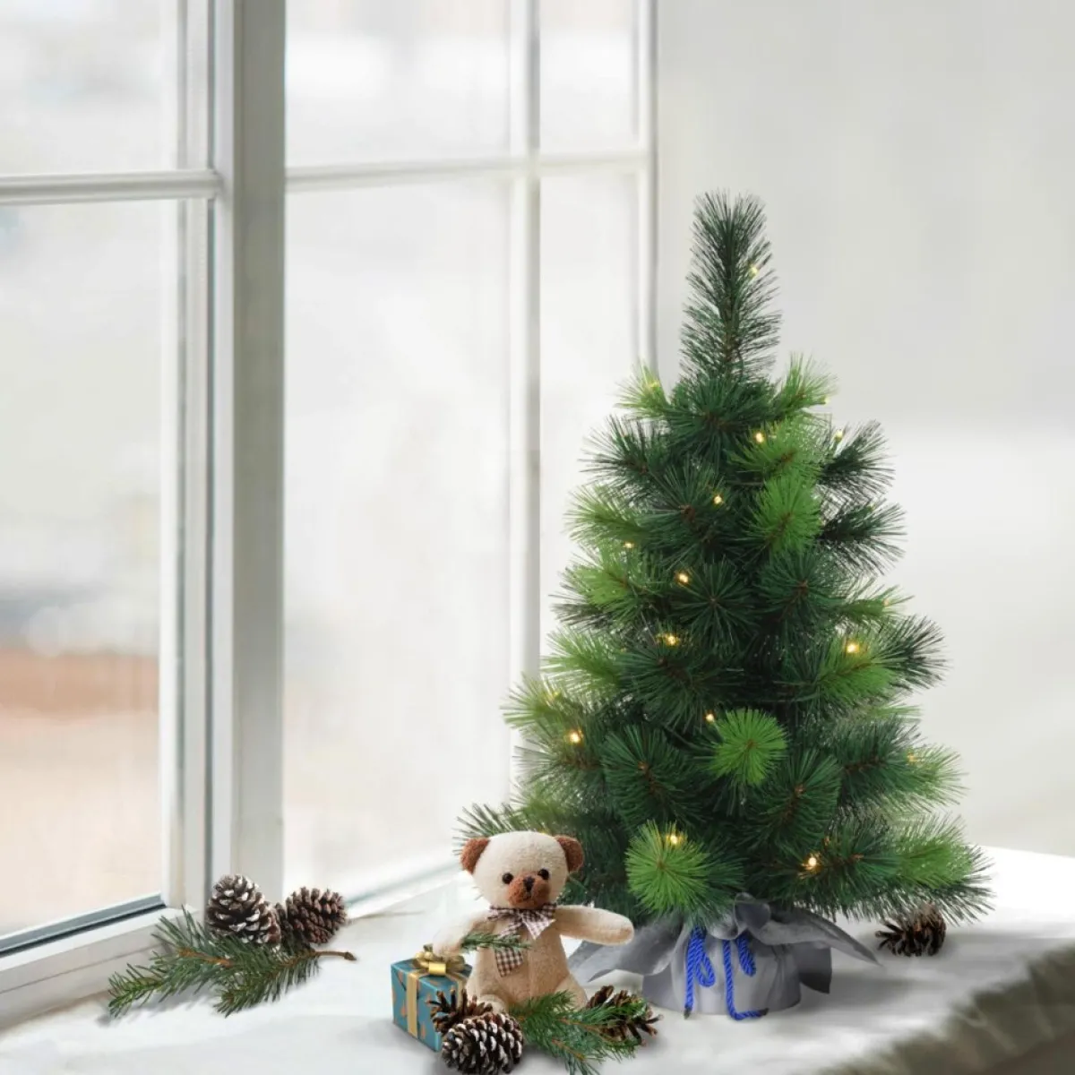 Puleo International Christmas Trees | Puleo Intl. Pre-Lit 2' Table Top Artificial Christmas Tree Silver Sac