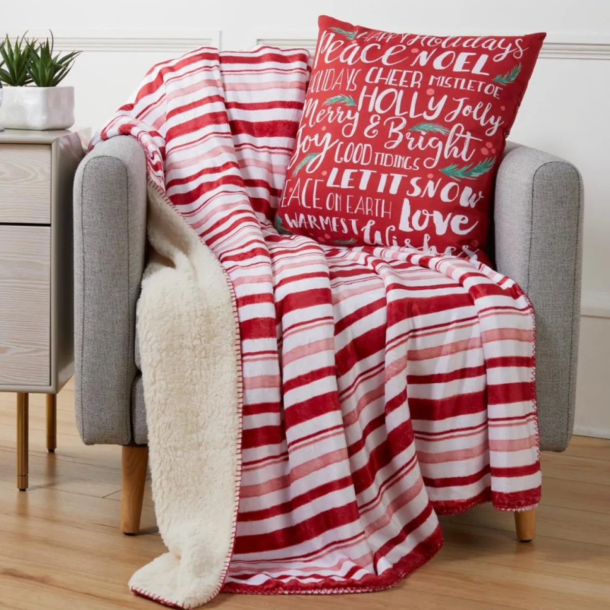 Sara B Holiday Textiles | . Candy Cane Stripe Throw & Pillow Set