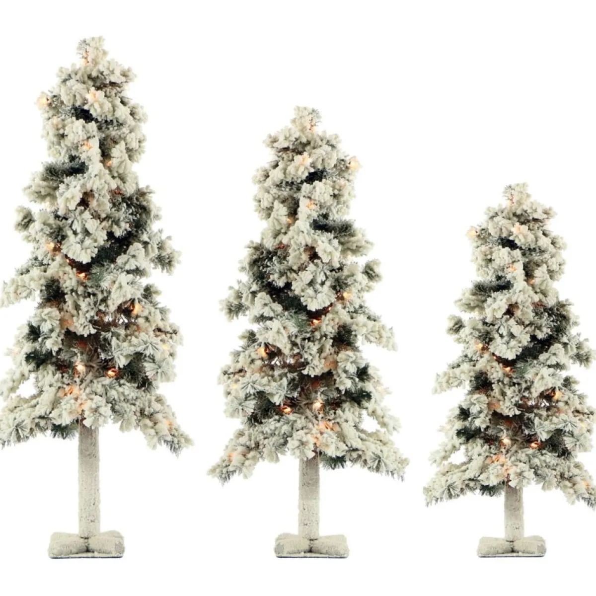 Almo Christmas Trees | Set Of 3 Snowy Alpine Trees With Clear Lights (2-Ft. 3-Ft. 4-Ft.)