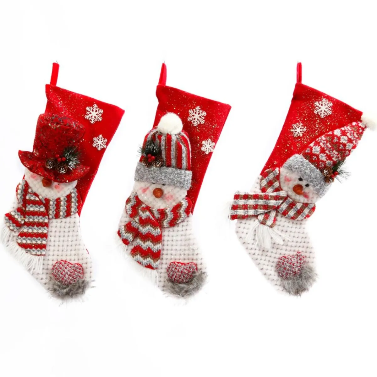 Gerson Holiday Textiles | The Company Set Of 3 Fabric Snowman Christmas Stockings