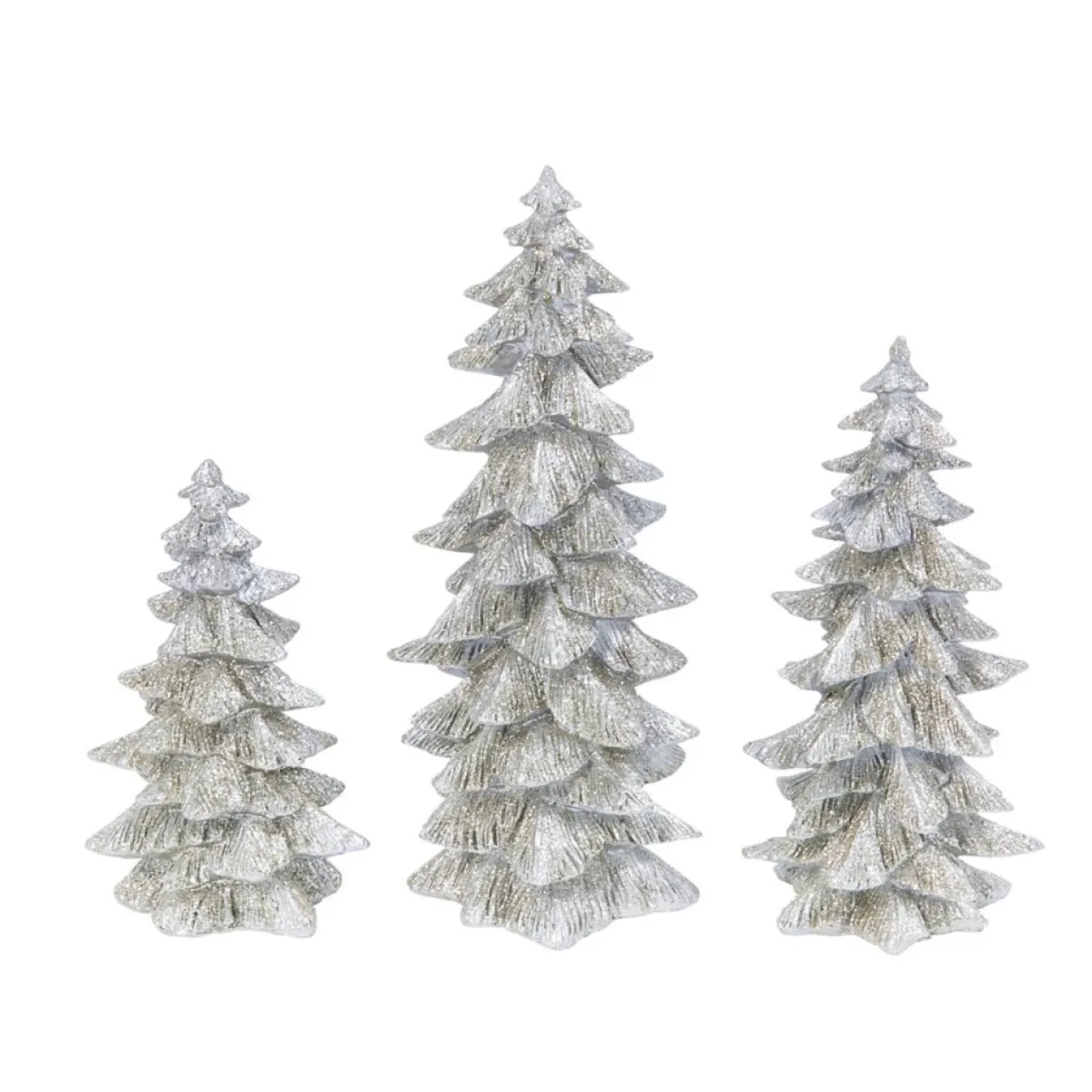 Gerson Indoor Decor | The Company Set Of 3 Resin Silver Glitter Trees