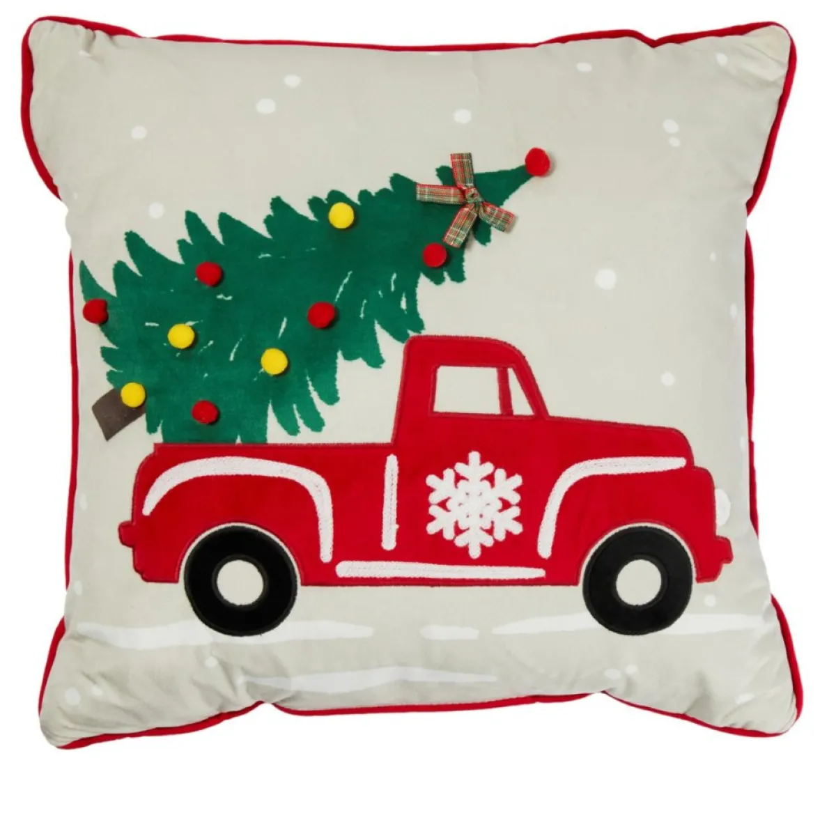 Warm & Cozy Holiday Textiles | 18" X 18" Led Light Up Red Truck Pillow
