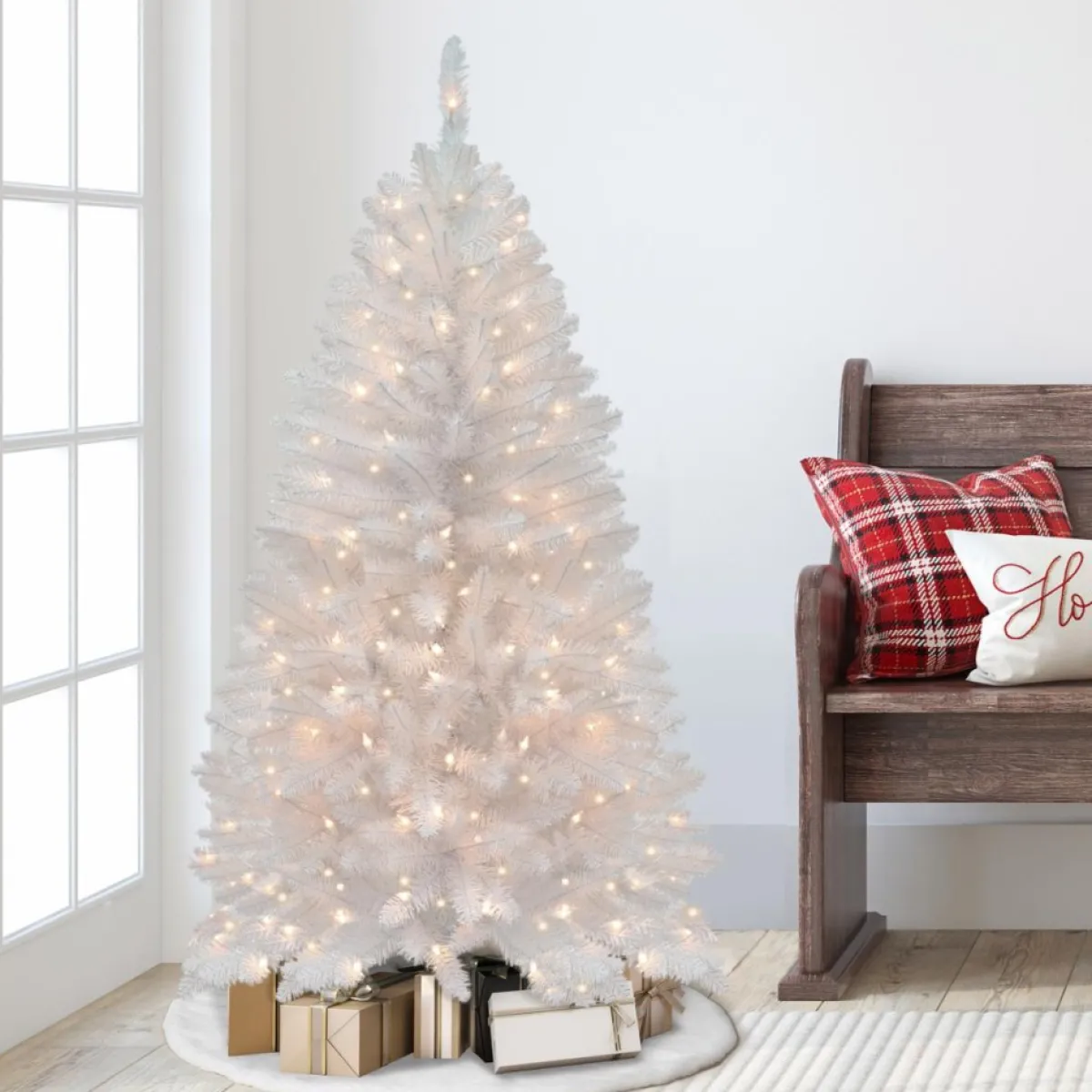 Puleo International Christmas Trees | White Franklin Fir 4-1/2' Artificial Christmas Tree With Clear Lights