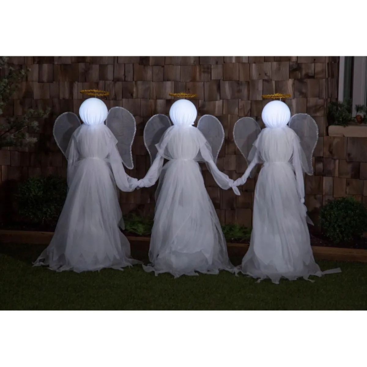 Wind & Weather Outdoor Decor | Illuminated Angel Stakes With 6-Hour Timer - Set Of 3