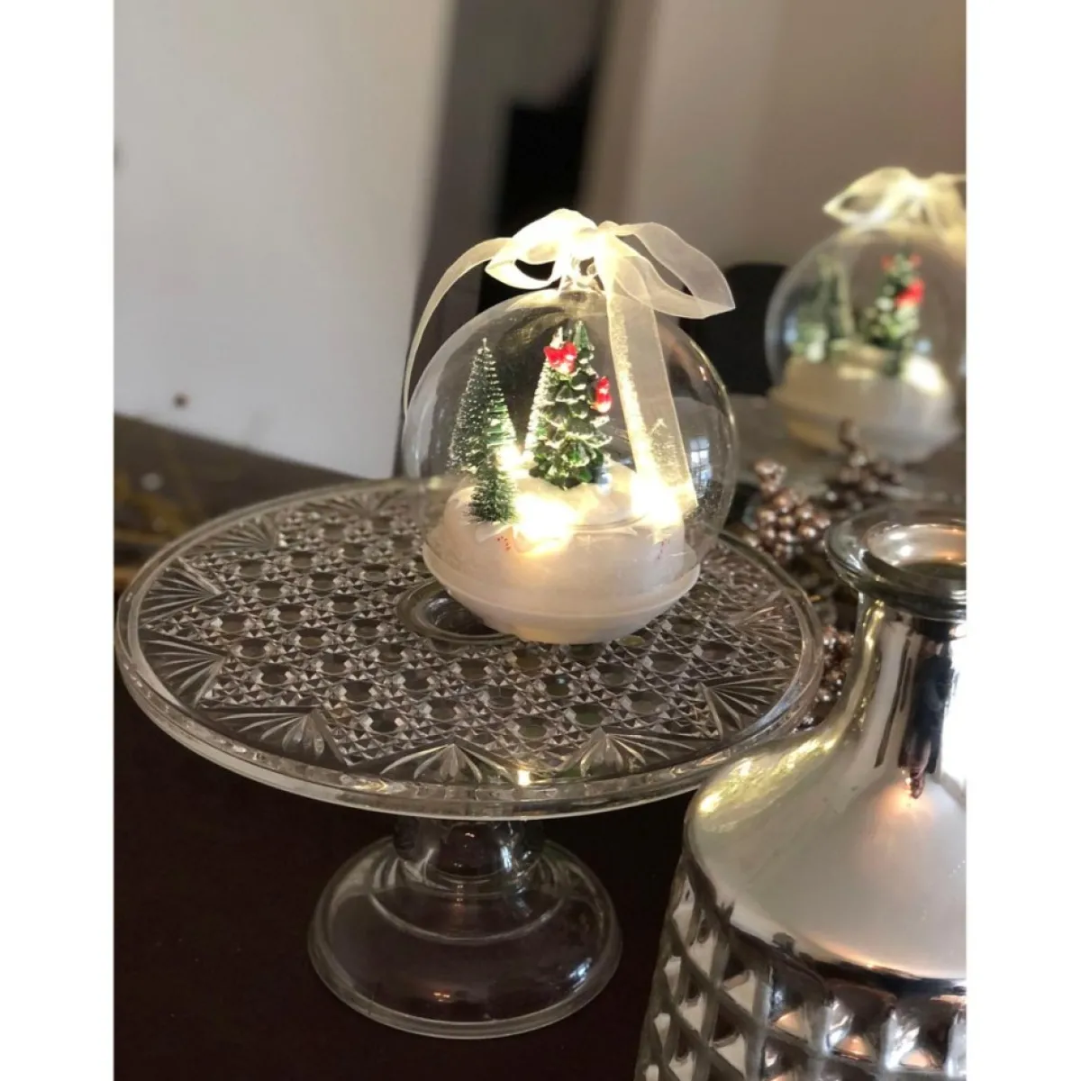 Winter Lane Ornaments & Tree Toppers | 2 Tabletop Musical Led Ornaments W/Rotating Scene & Timer