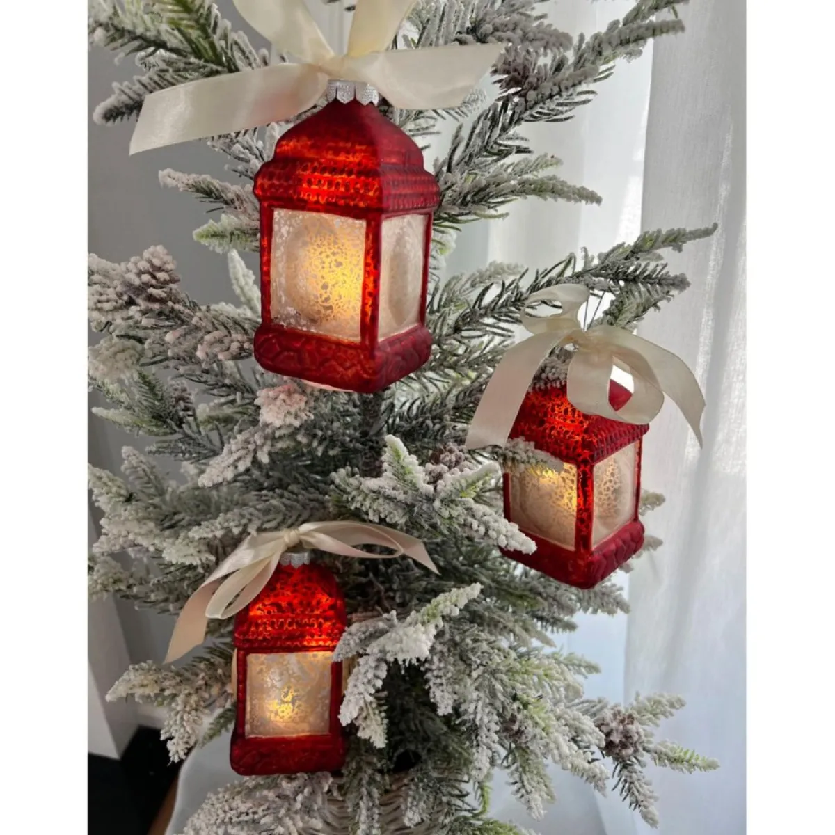 Winter Lane Ornaments & Tree Toppers | Mini Lantern Glass Ornaments With Gift Bags - Set Of 3