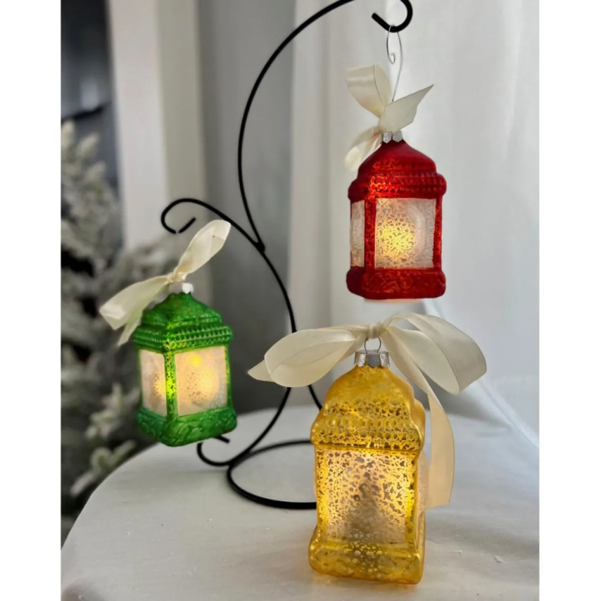 Winter Lane Ornaments & Tree Toppers | Mini Lantern Glass Ornaments With Gift Bags - Set Of 3